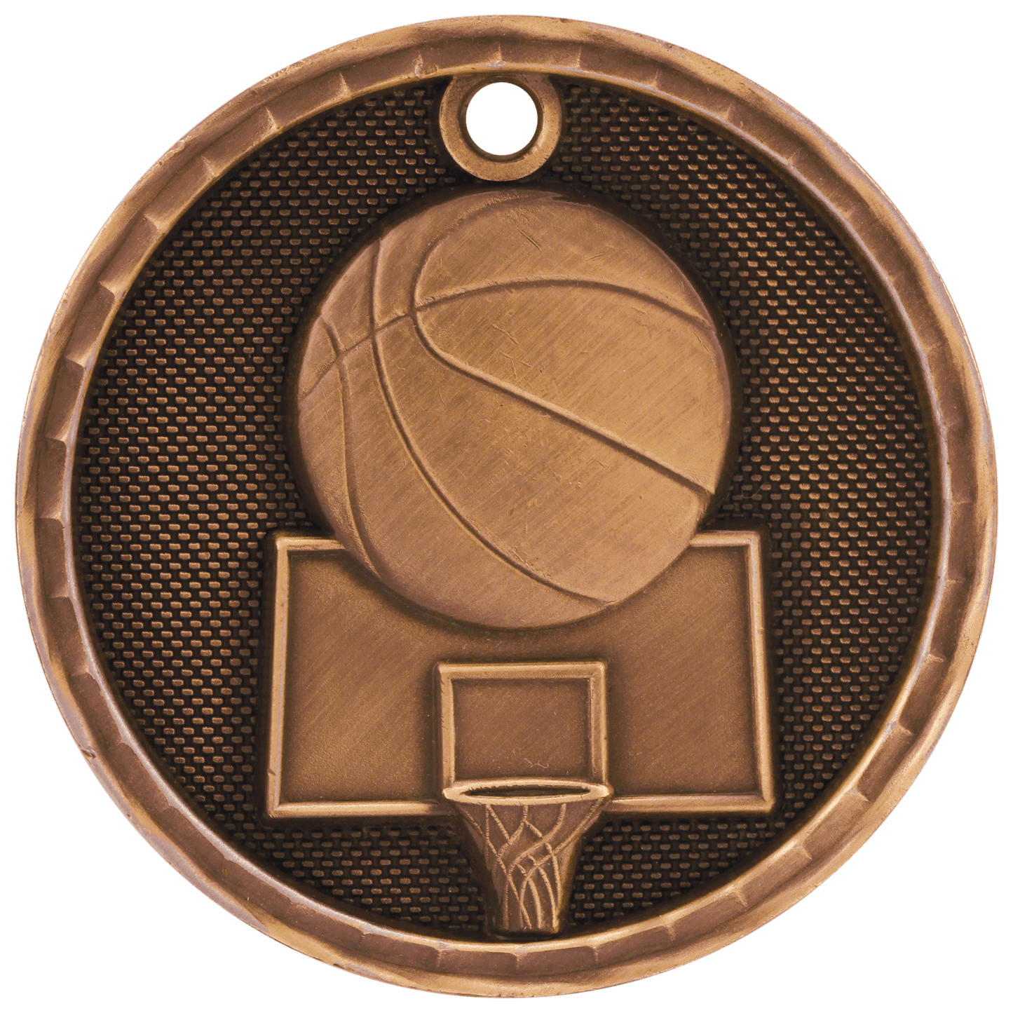 Antique Bronze 3D Basketball Medal - 2"