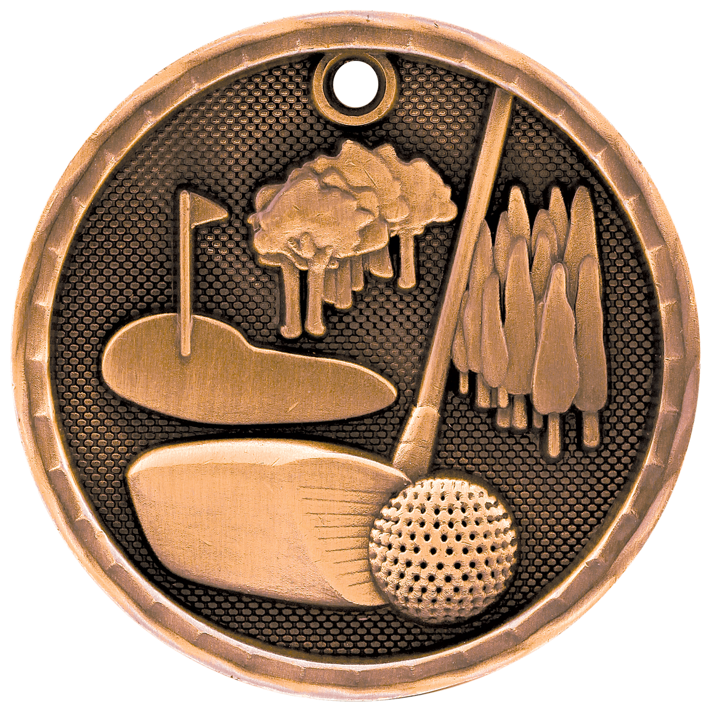 Antique Bronze 3D Golf Medal - 2"