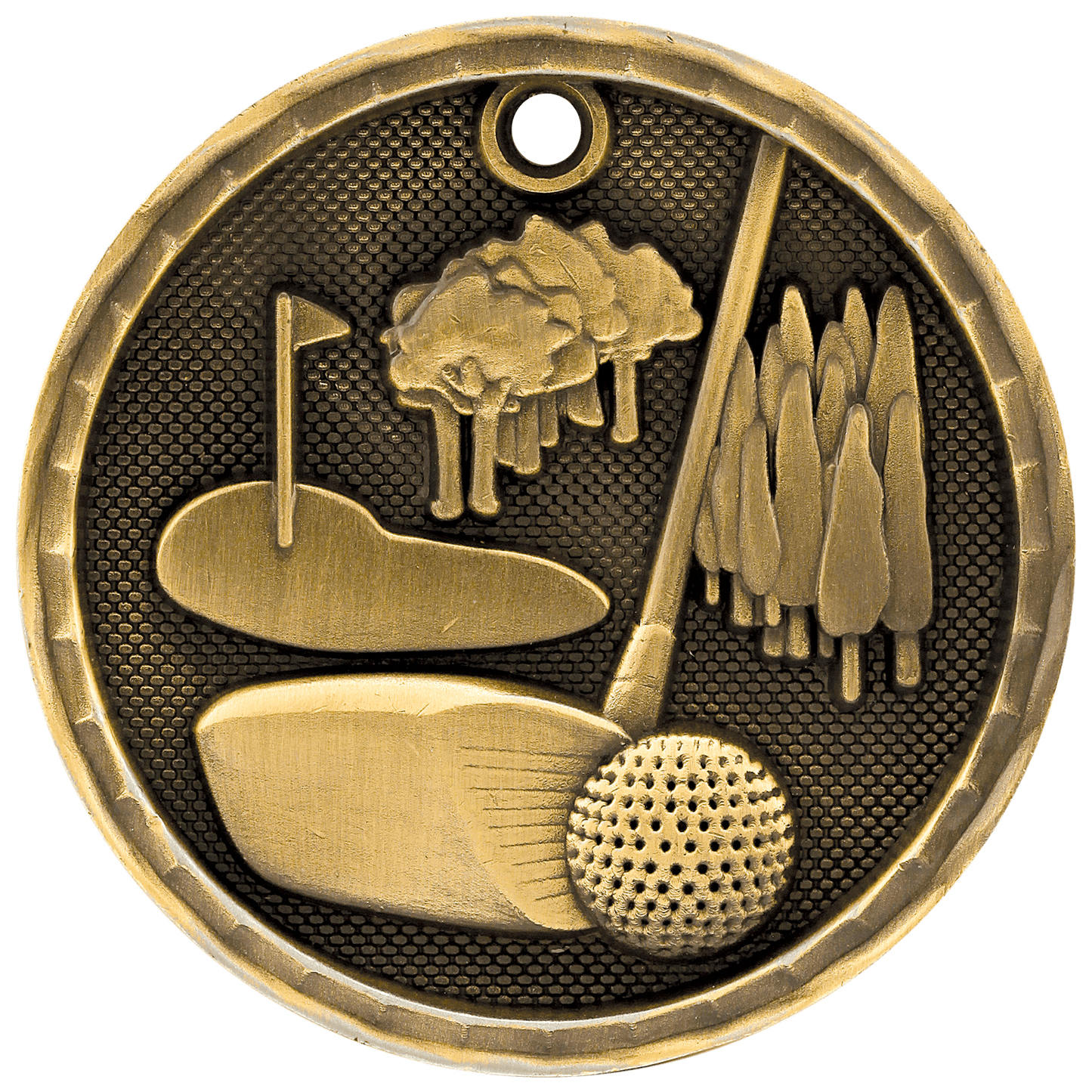 2" Antique Gold 3D Golf Medal