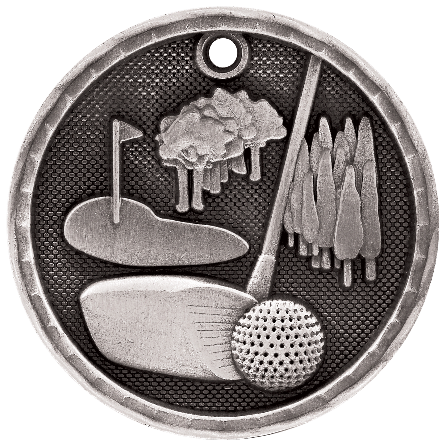 Antique Silver 3D Golf Medal - 2"