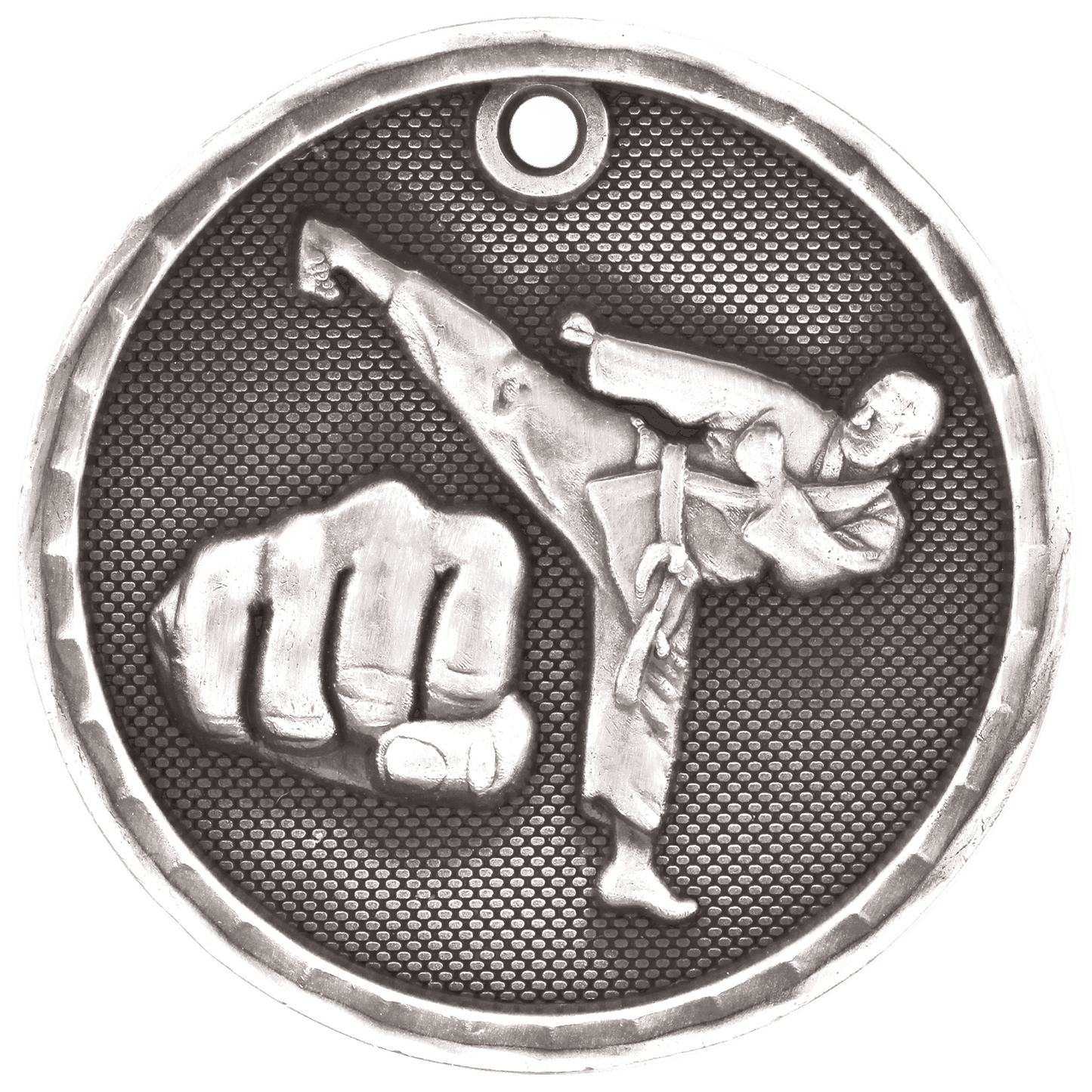 Antique Silver 3D Martial Arts Medal - 2"