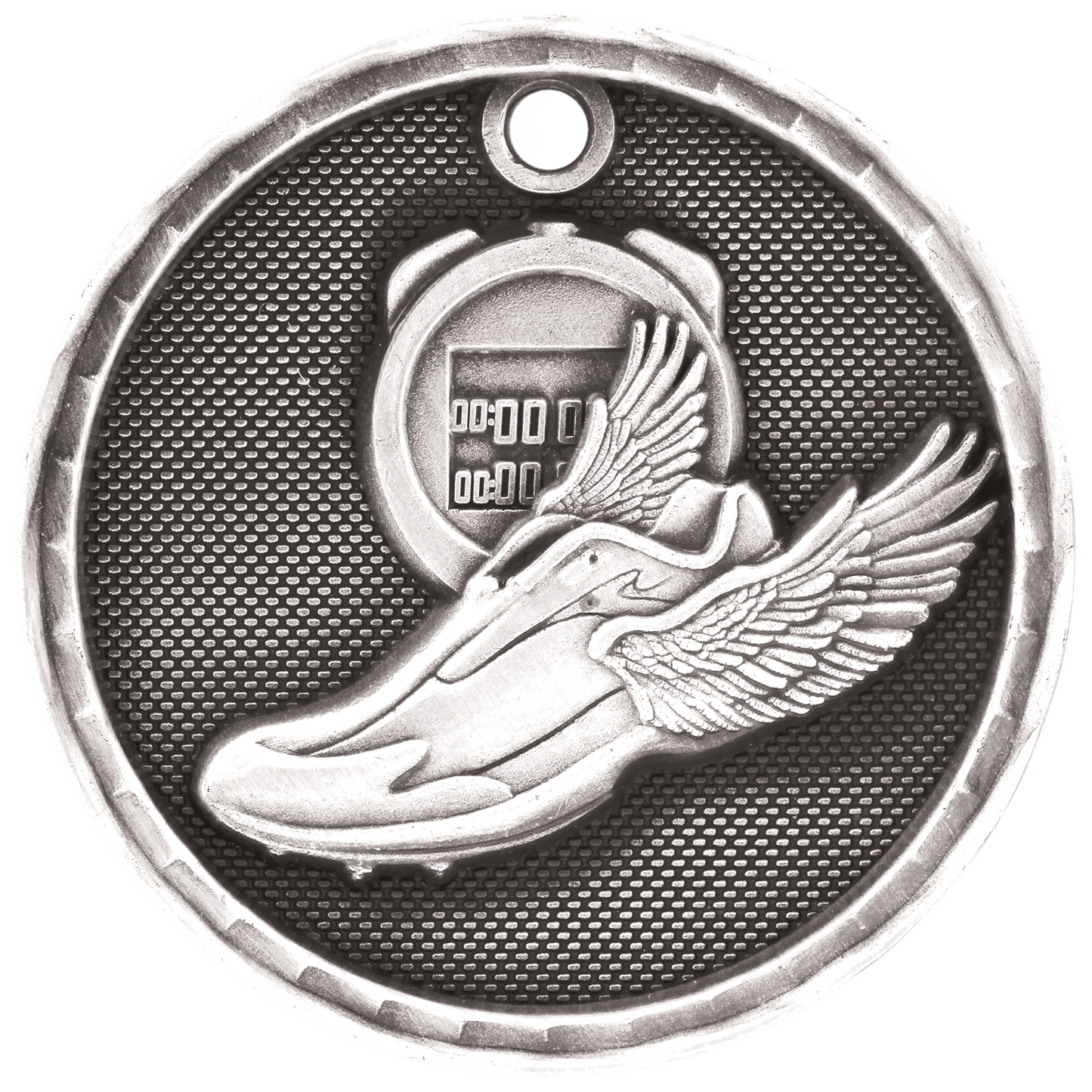 Antique Silver 3D Track Medal - 2"