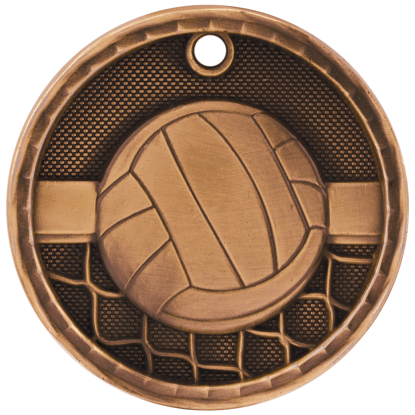 Antique Bronze 3D Volleyball Medal - 2"