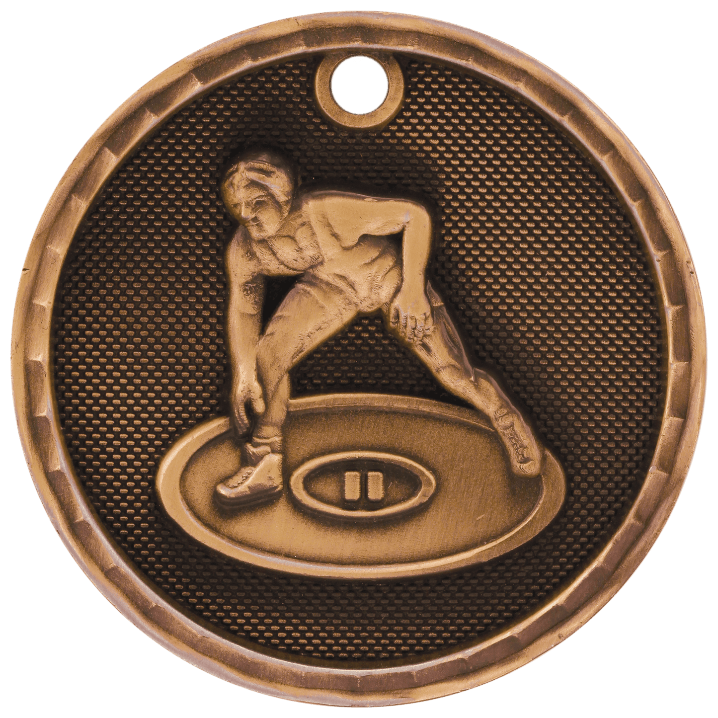 Antique Bronze 3D Wrestling Medal - 2"