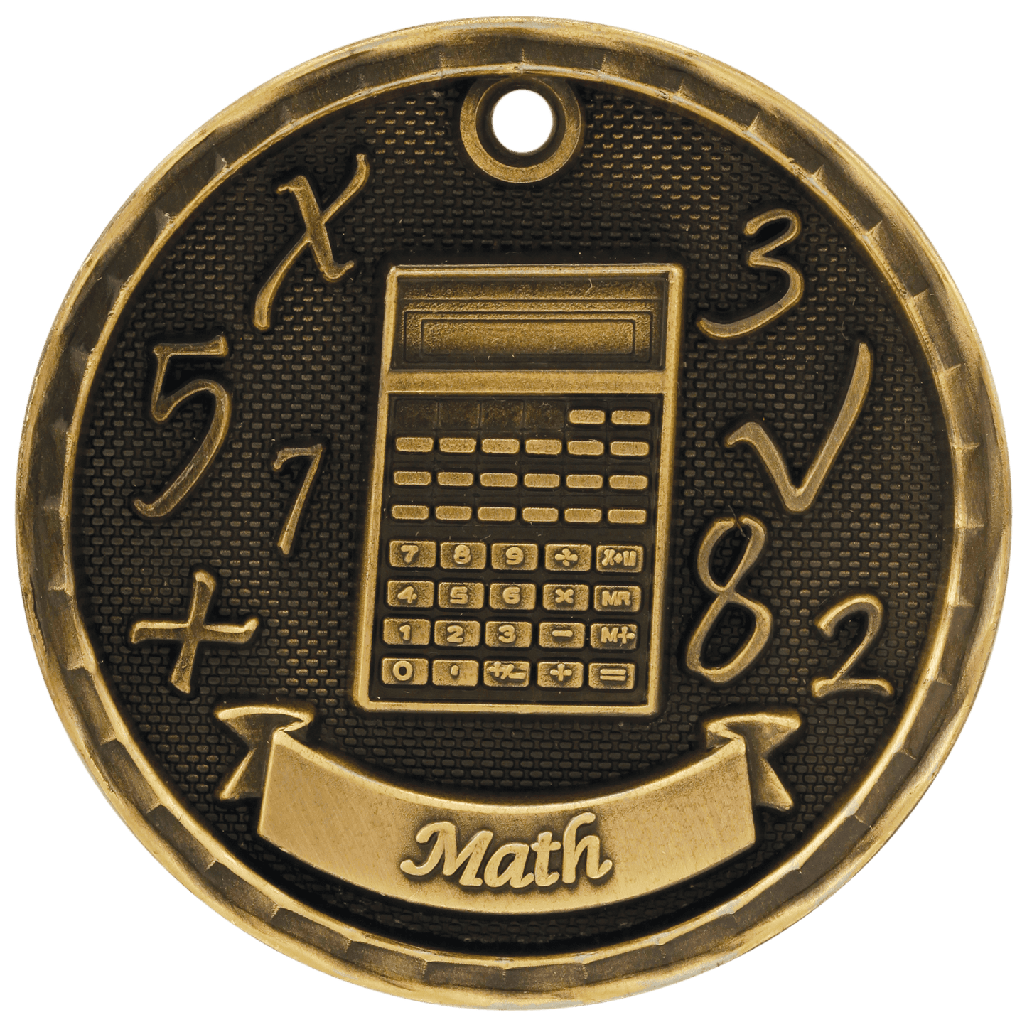 Antique Gold 3D Math Medal - 2"