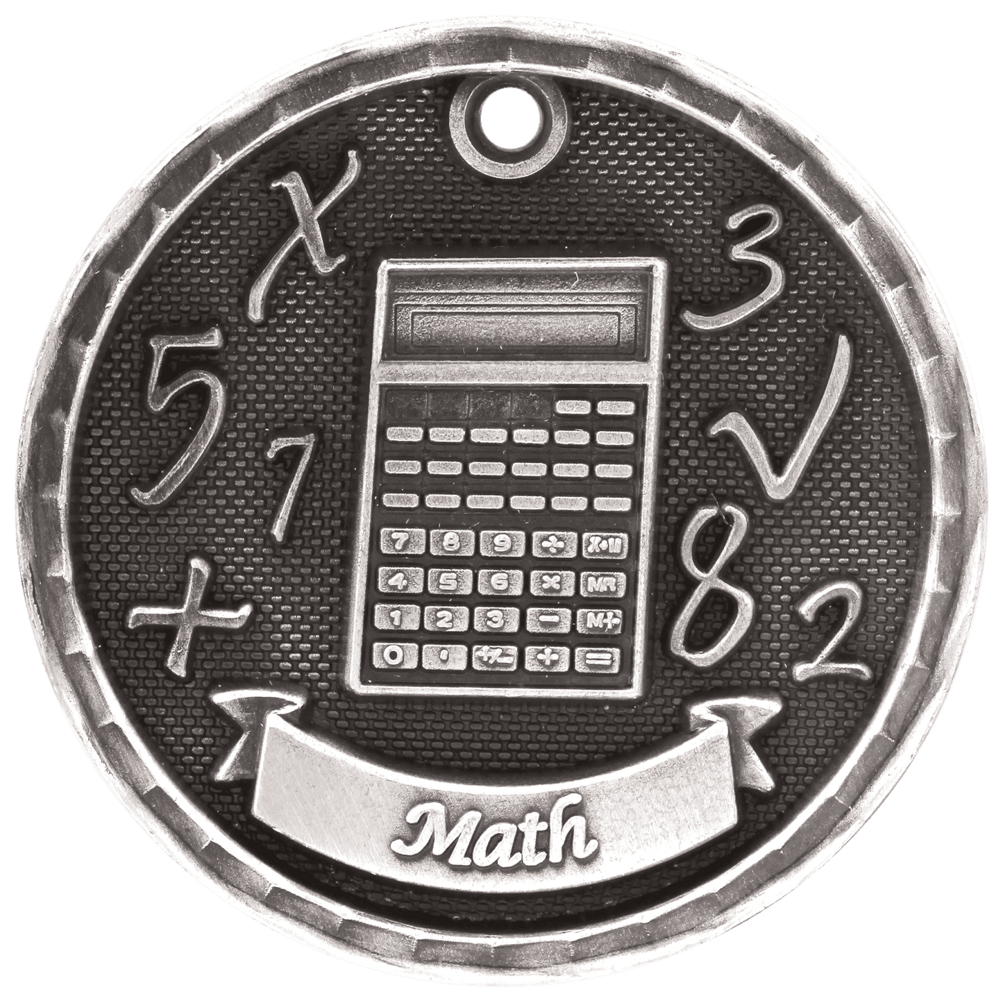Antique Silver 3D Math Medal - 2"