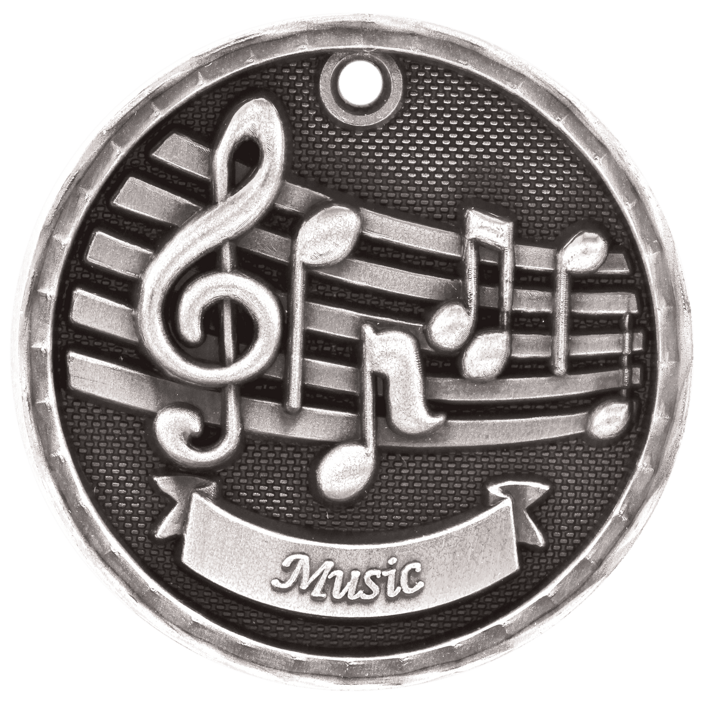 Antique Silver 3D Music Medal - 2"