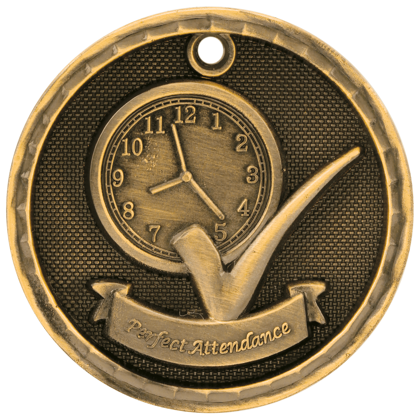 Antique Gold 3D Perfect Attendance Medal - 2"