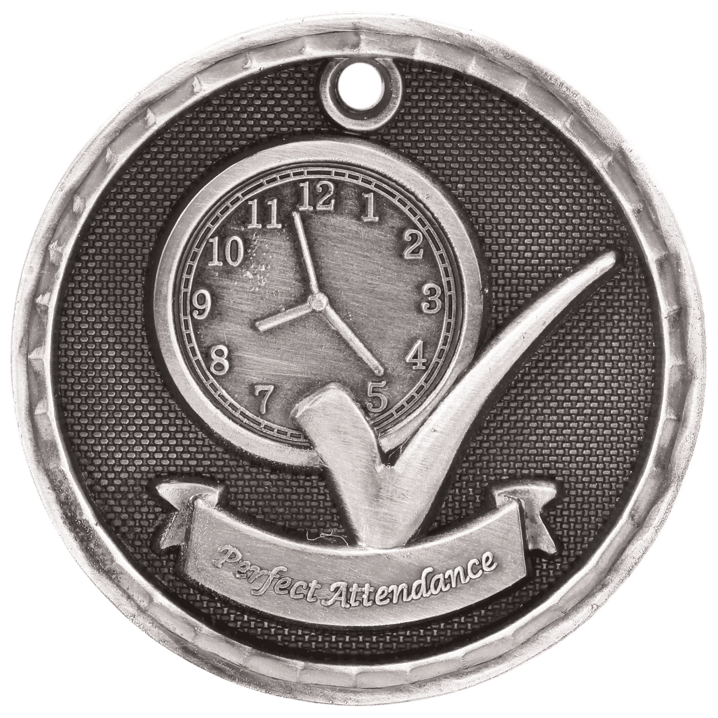 Antique Silver 3D Perfect Attendance Medal - 2"