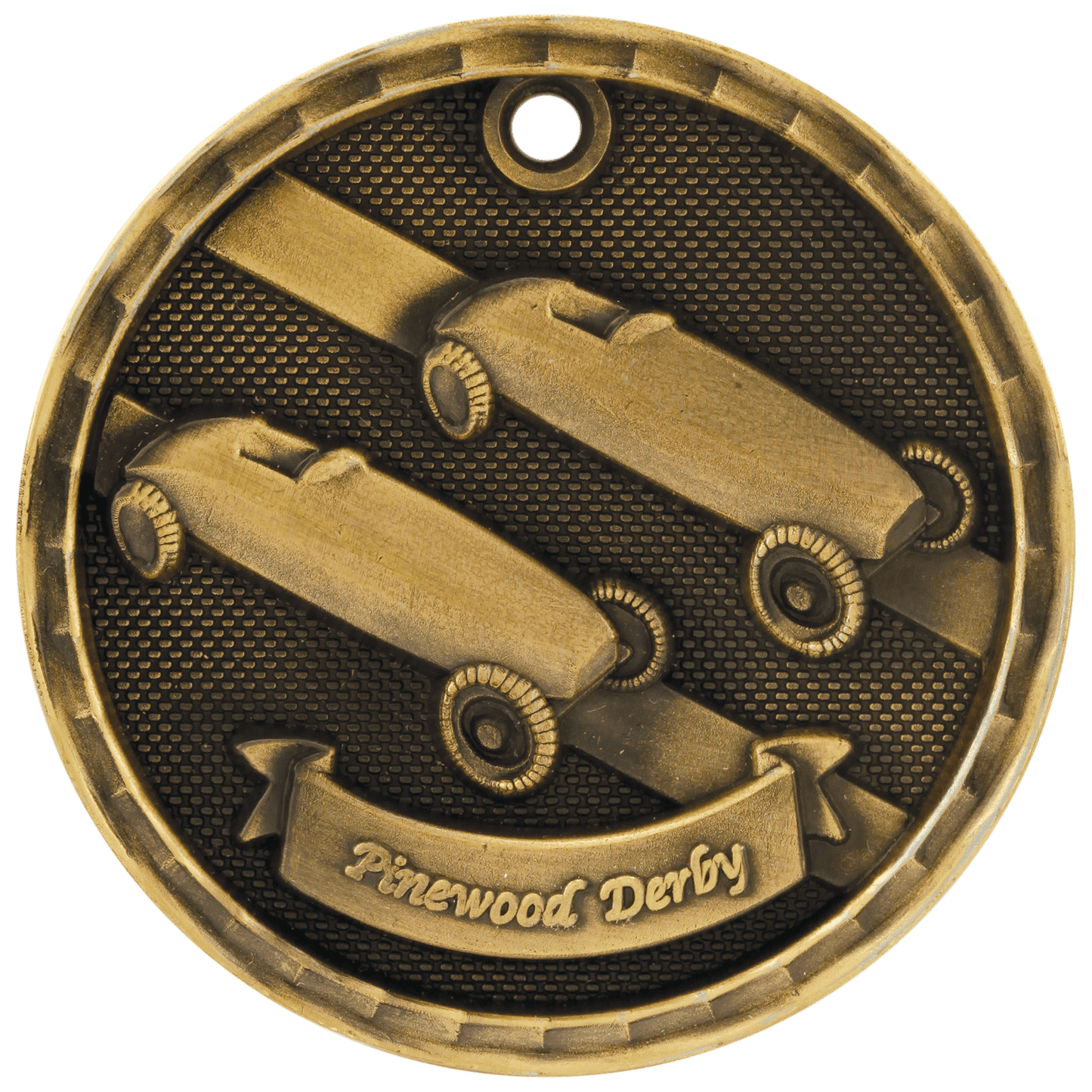 Antique Gold 3D Pinewood Derby Medal - 2"