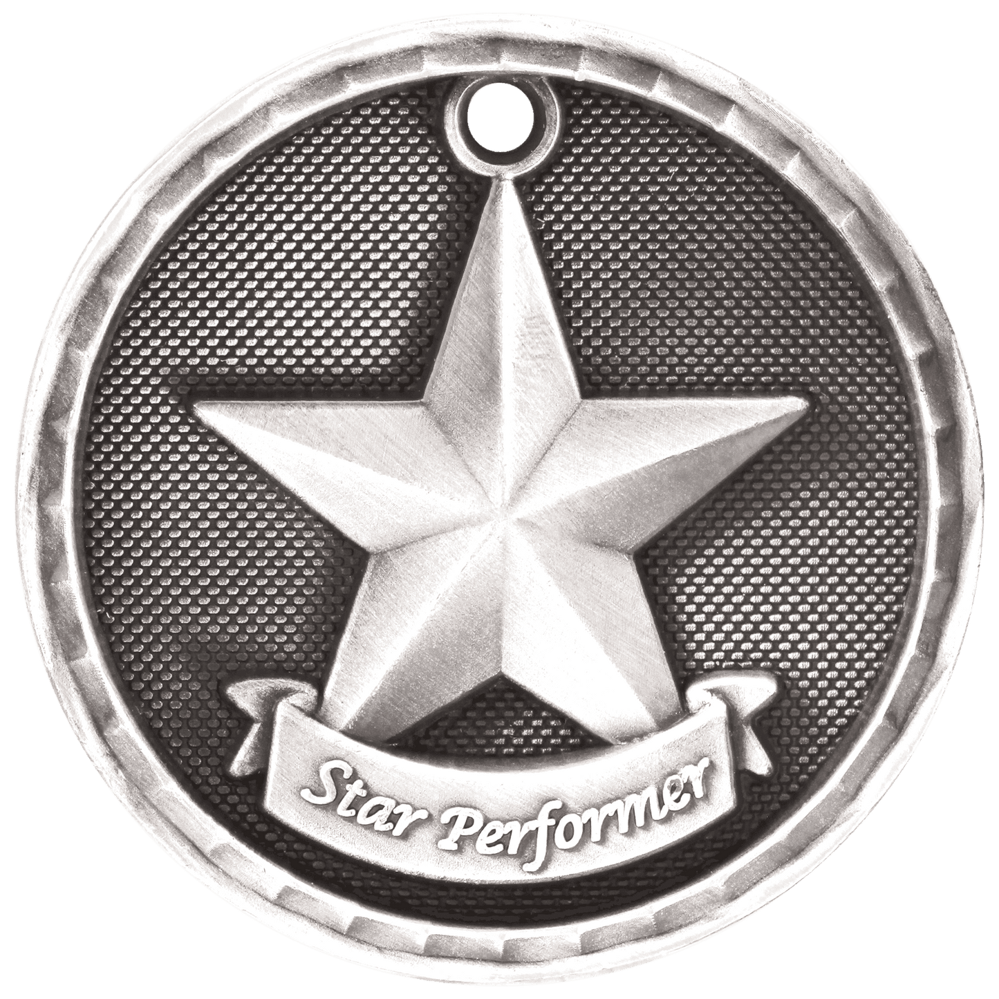 Antique Silver 3D Star Performer Medal - 2"