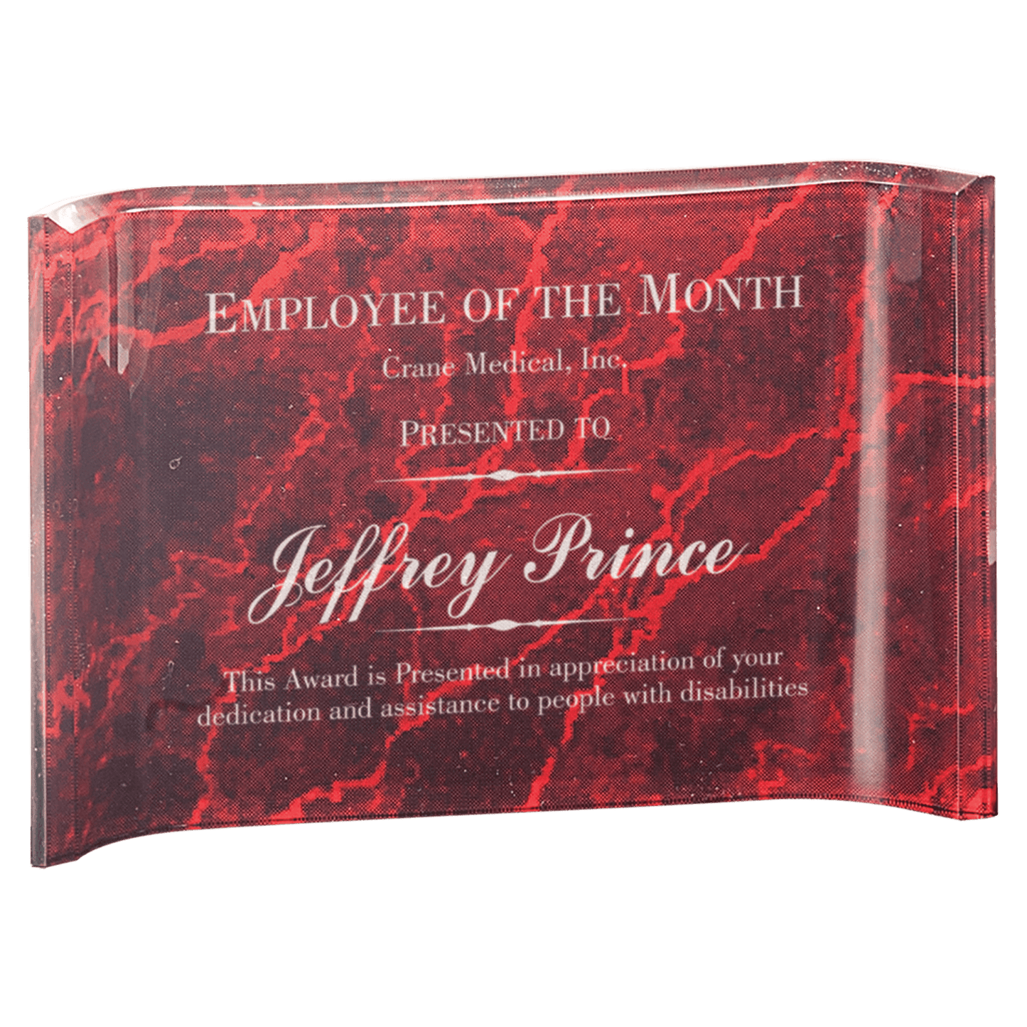 6" x 4" Red Marbleized Acrylic Crescent