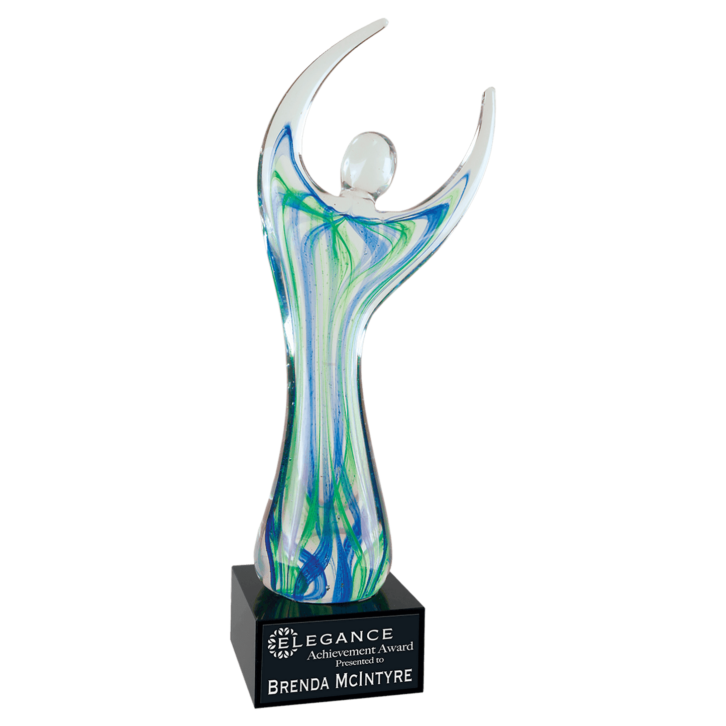 Raised Arms Art Glass with Square Black Base - 12"