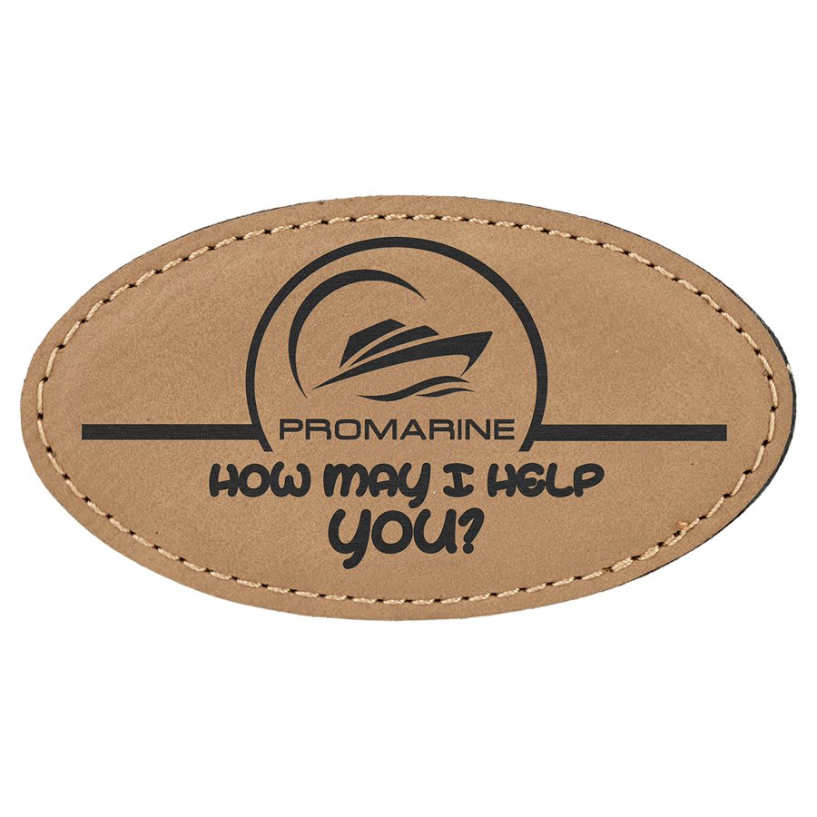 3 1/4" x 1 3/4" Light Brown Laserable Leatherette Oval Badge Blank with Magnet