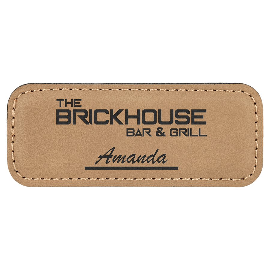 Light Brown Engravable Leatherette Badge Blank with Magnet - 3 1/4" x 1 1/4"