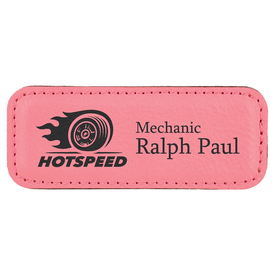 Pink Engravable Leatherette Badge Blank with Magnet - 3 1/4" x 1 1/4"
