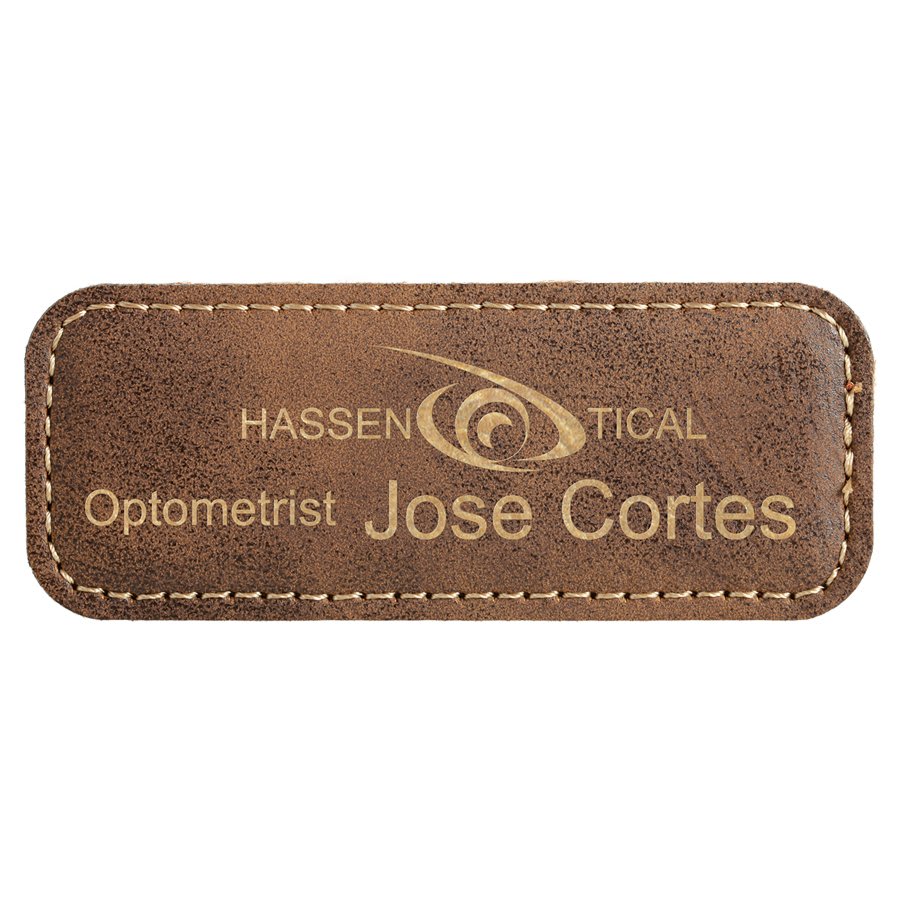 Rustic/Gold Engravable Leatherette Badge Blank with Magnet - 3 1/4" x 1 1/4"
