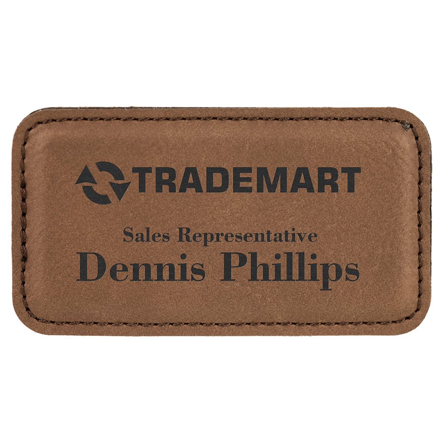 Dark Brown Engravable Leatherette Badge Blank with Magnet - 3 1/4" x 1 3/4"