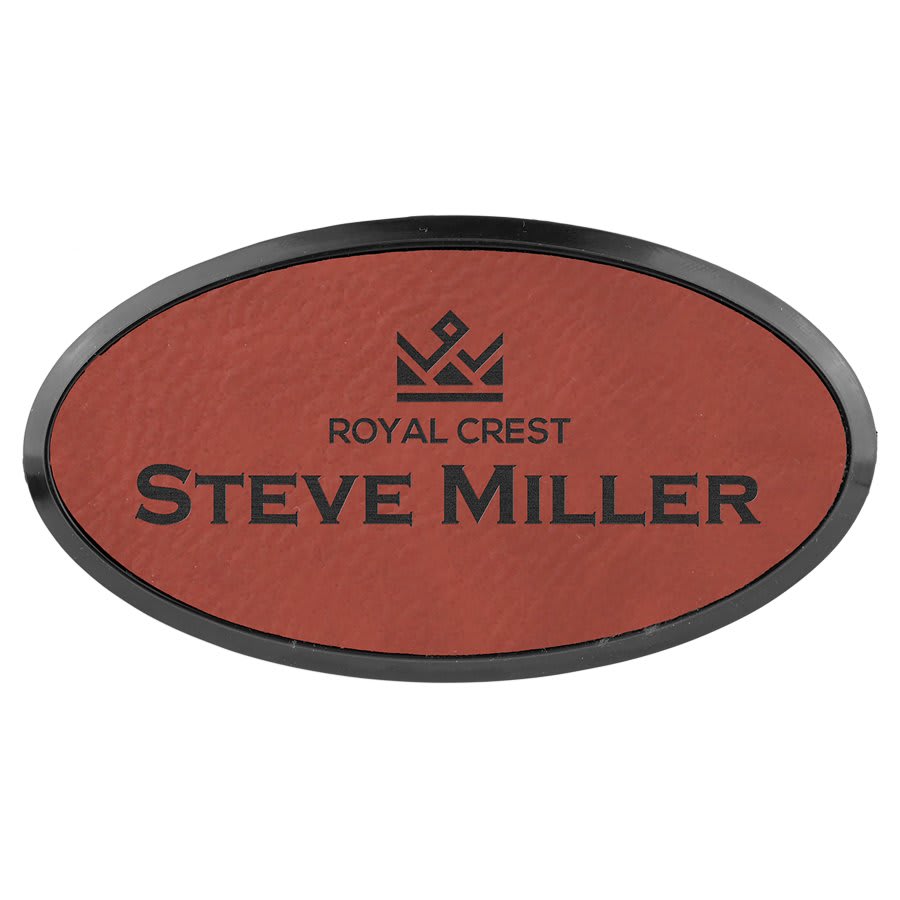 Rose Engravable Leatherette Oval Badge & Frame - 3" x 1 1/2"