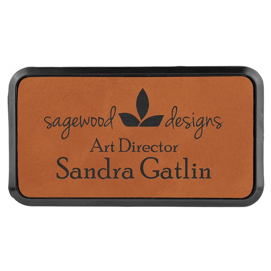 Rawhide Engravable Leatherette Round Corner Badge & Frame - 3" x 1 1/2"