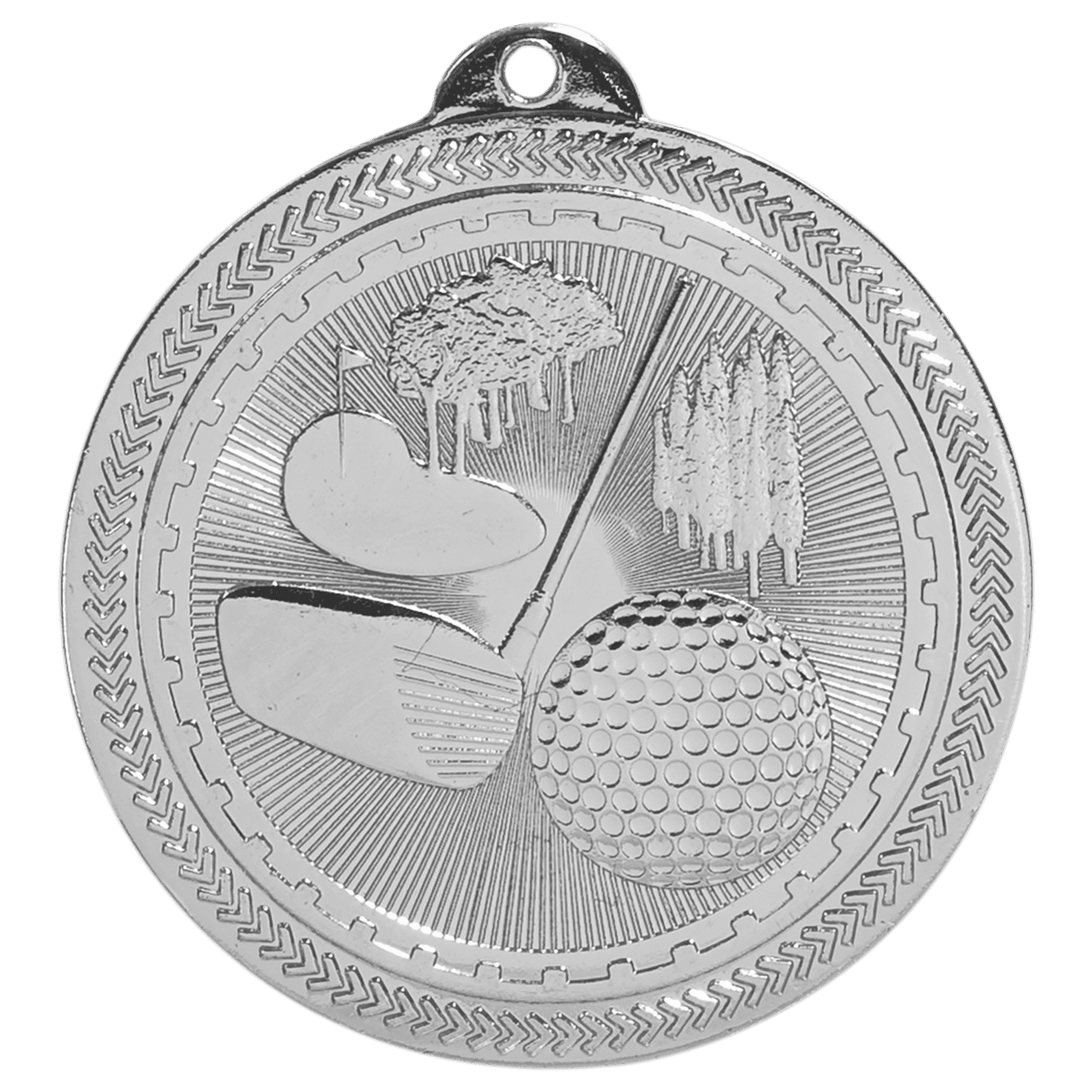 Bright Silver Golf Engravable BriteLazer Medal - 2"