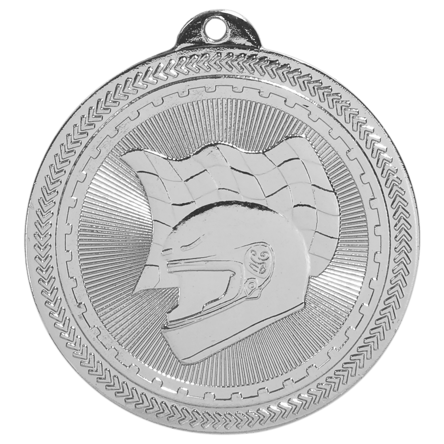 2" Bright Silver Racing Laserable BriteLazer Medal