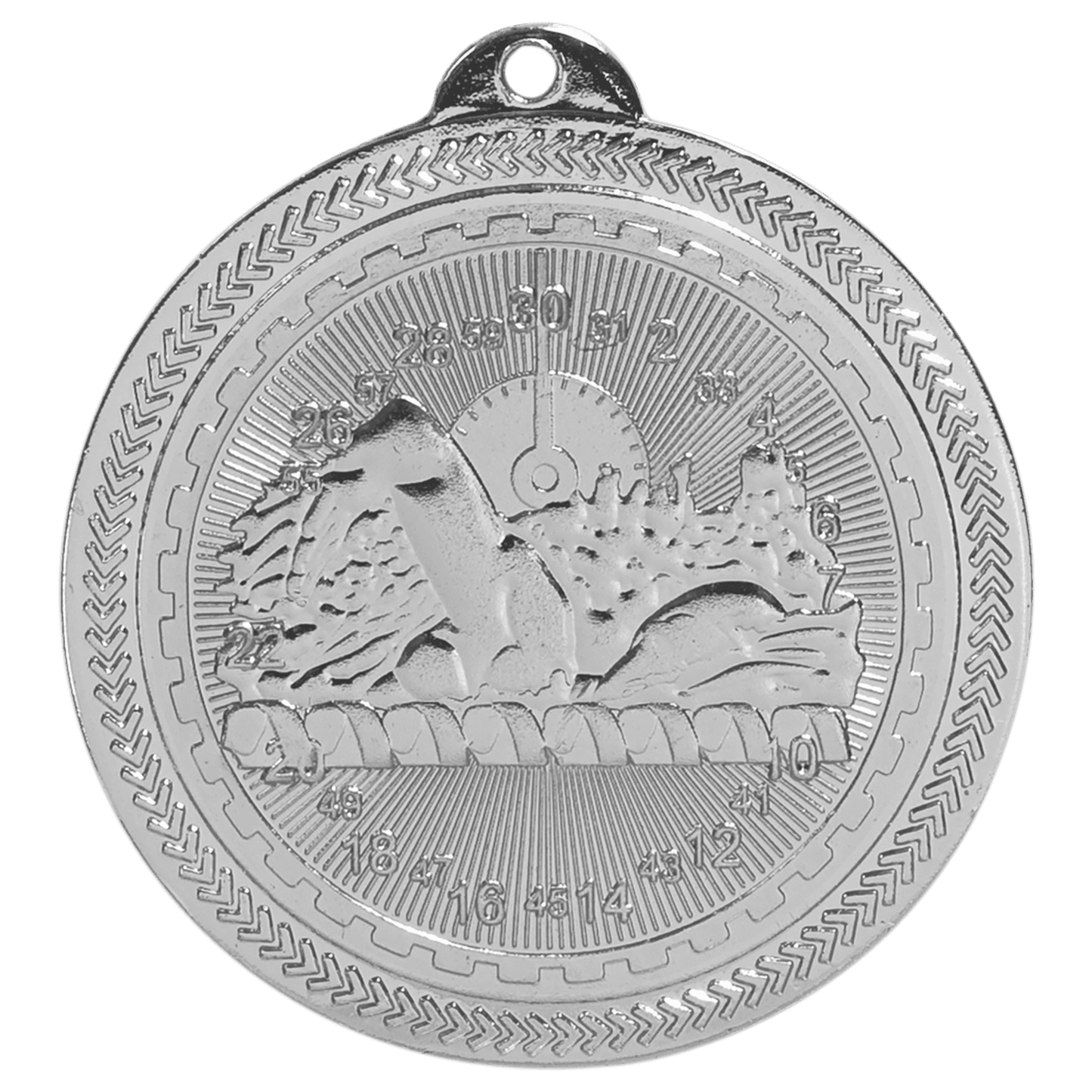Bright Silver Swimming Engravable BriteLazer Medal - 2"