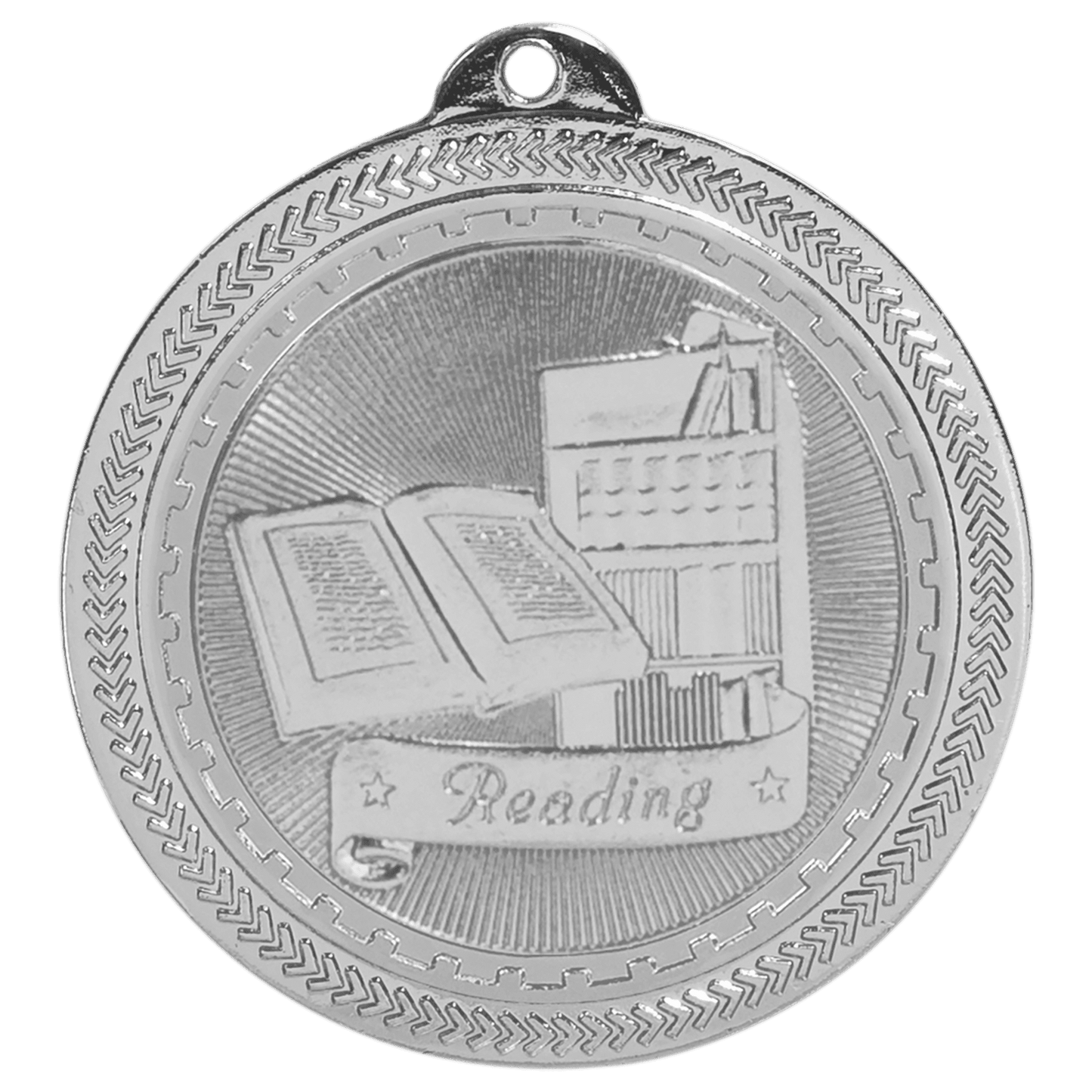 Bright Silver Reading Engravable BriteLazer Medal - 2"