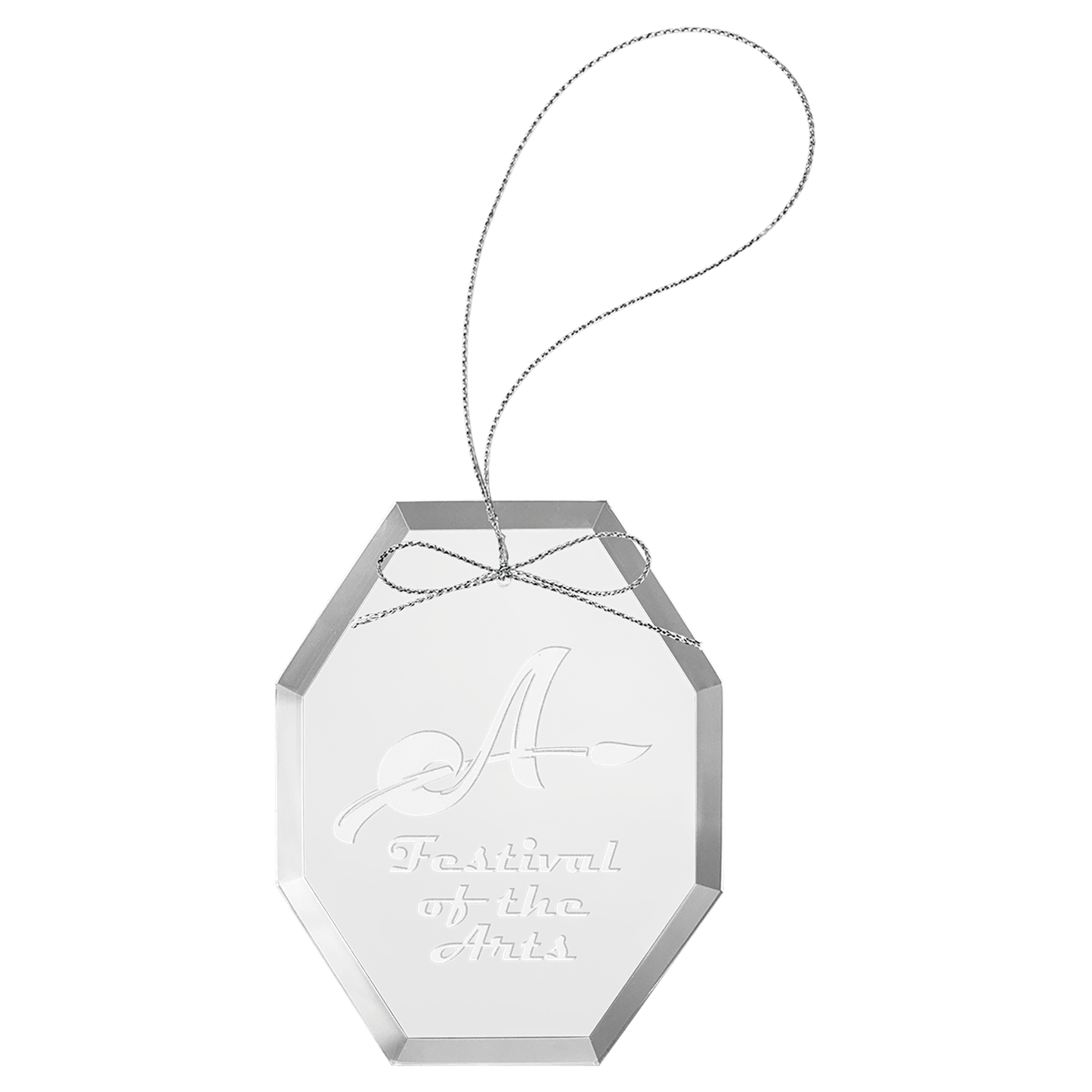 Clear Octagon Glass Ornament with Silver String - 3 3/4"