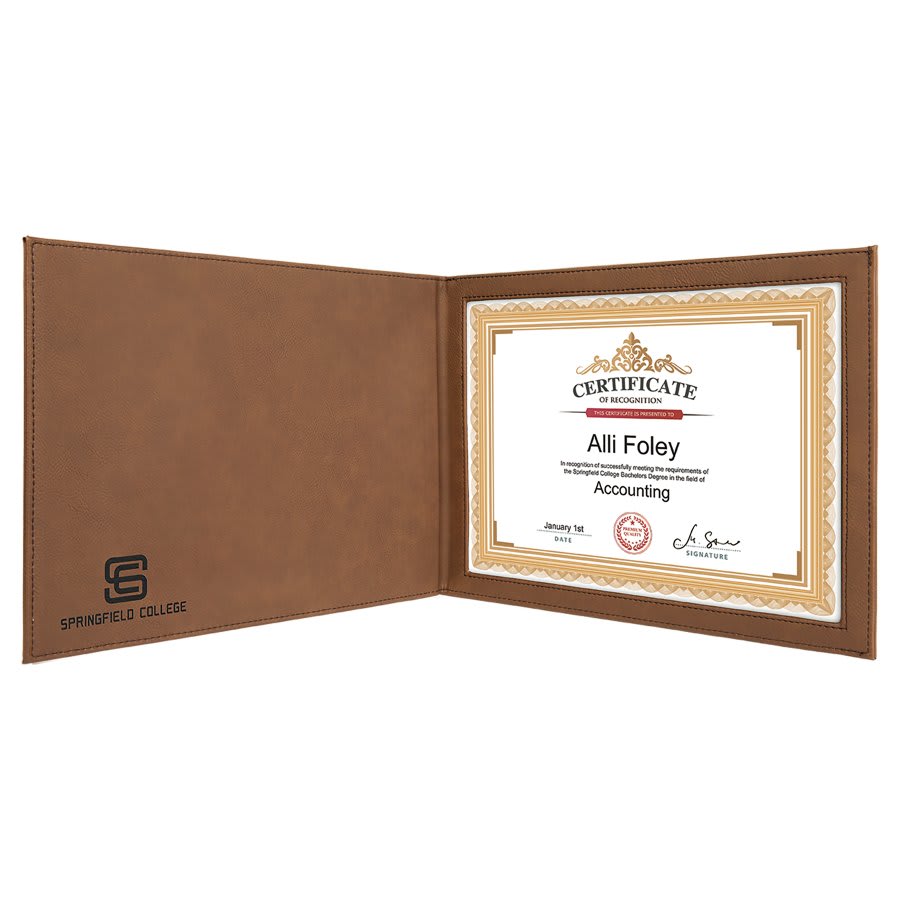 Dark Brown Engravable Leatherette Certificate Holder for 8 1/2" x 11" - 9" x 12"