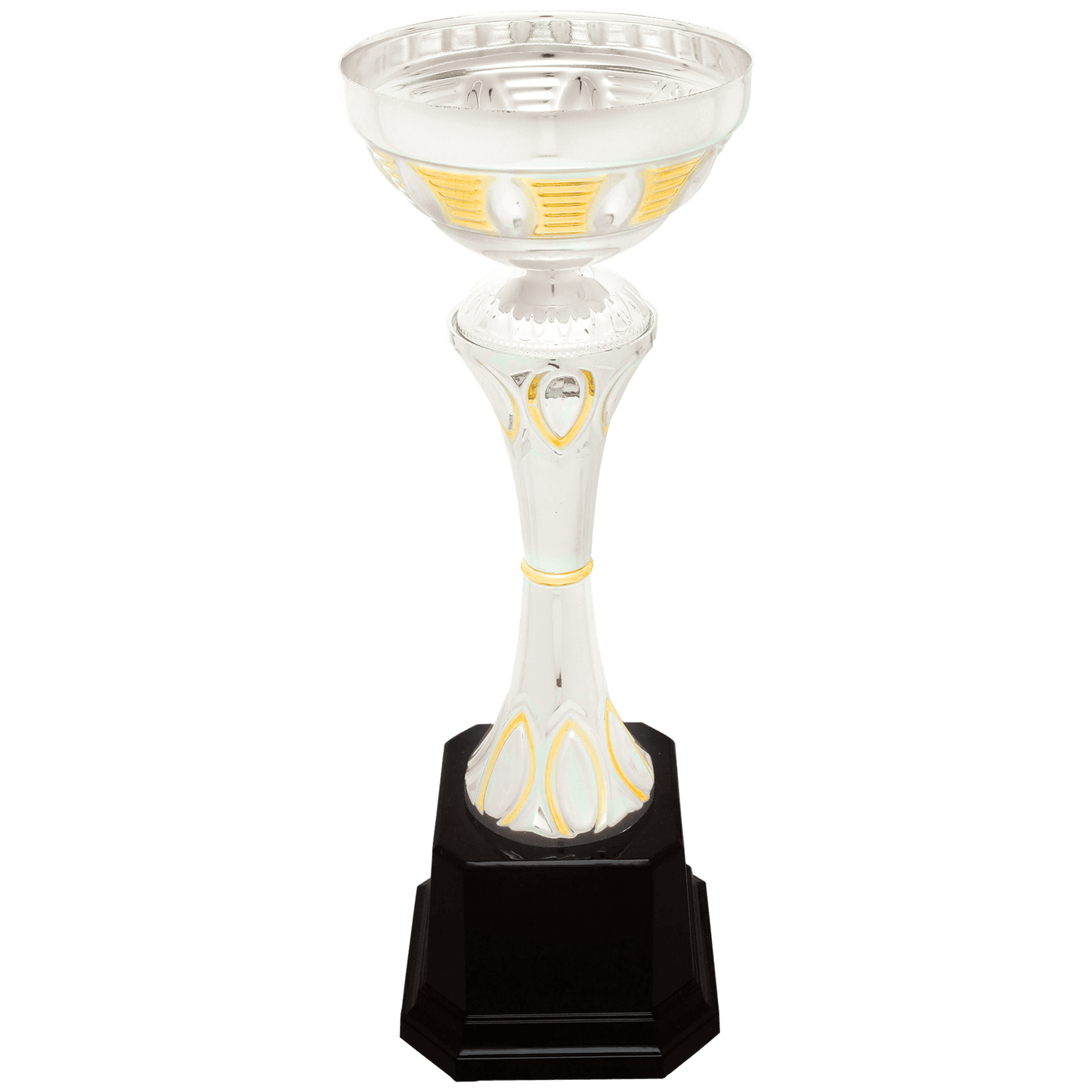 Silver/Gold Completed Metal Cup Trophy on Plastic Base - 10 3/4"