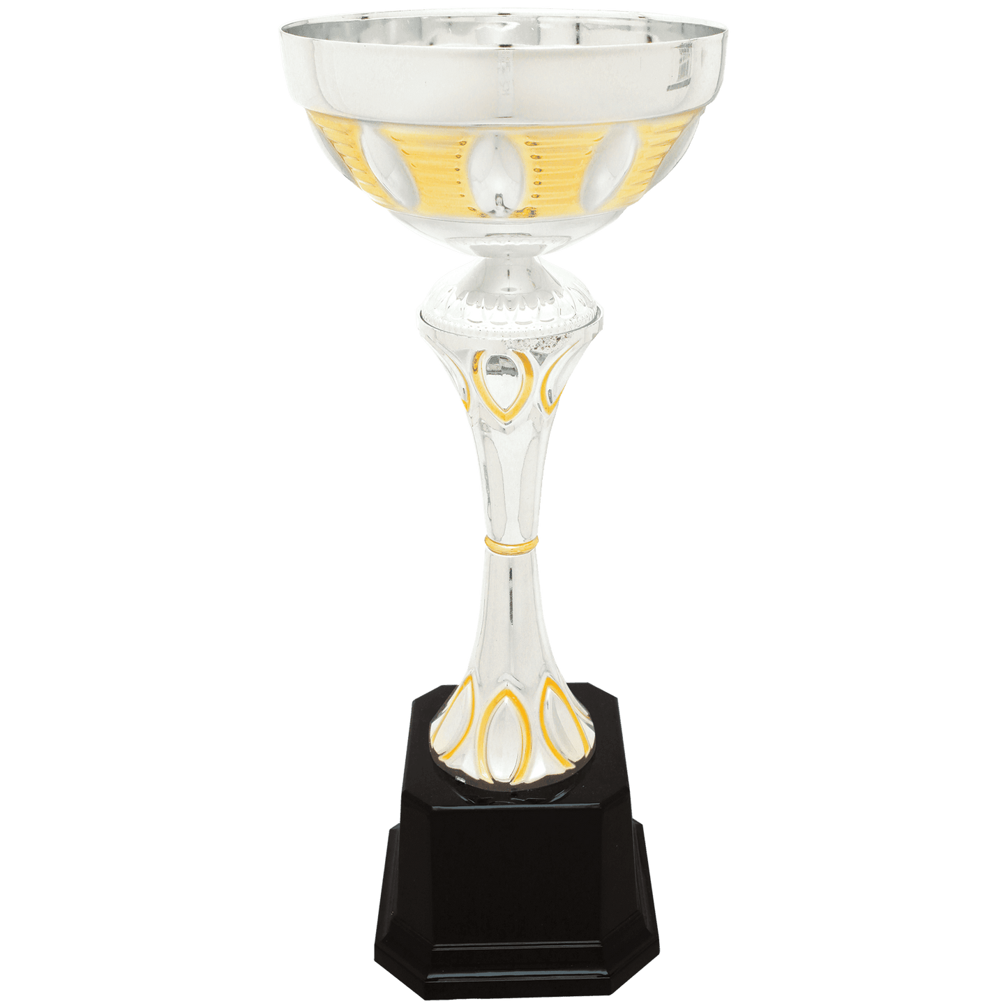 Silver/Gold Completed Metal Cup Trophy on Plastic Base - 13 1/2"