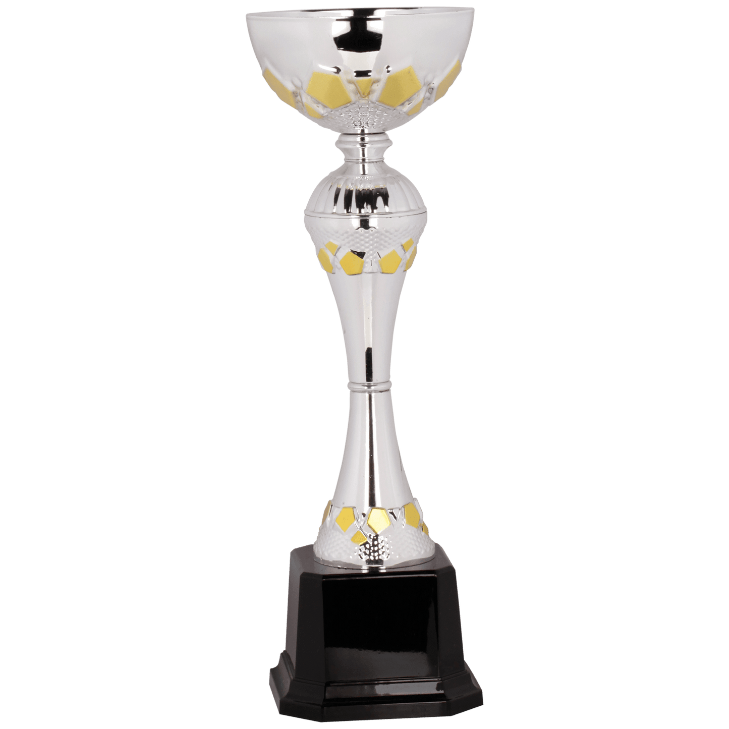 Silver/Gold Completed Metal Cup Trophy on Plastic Base - 12"