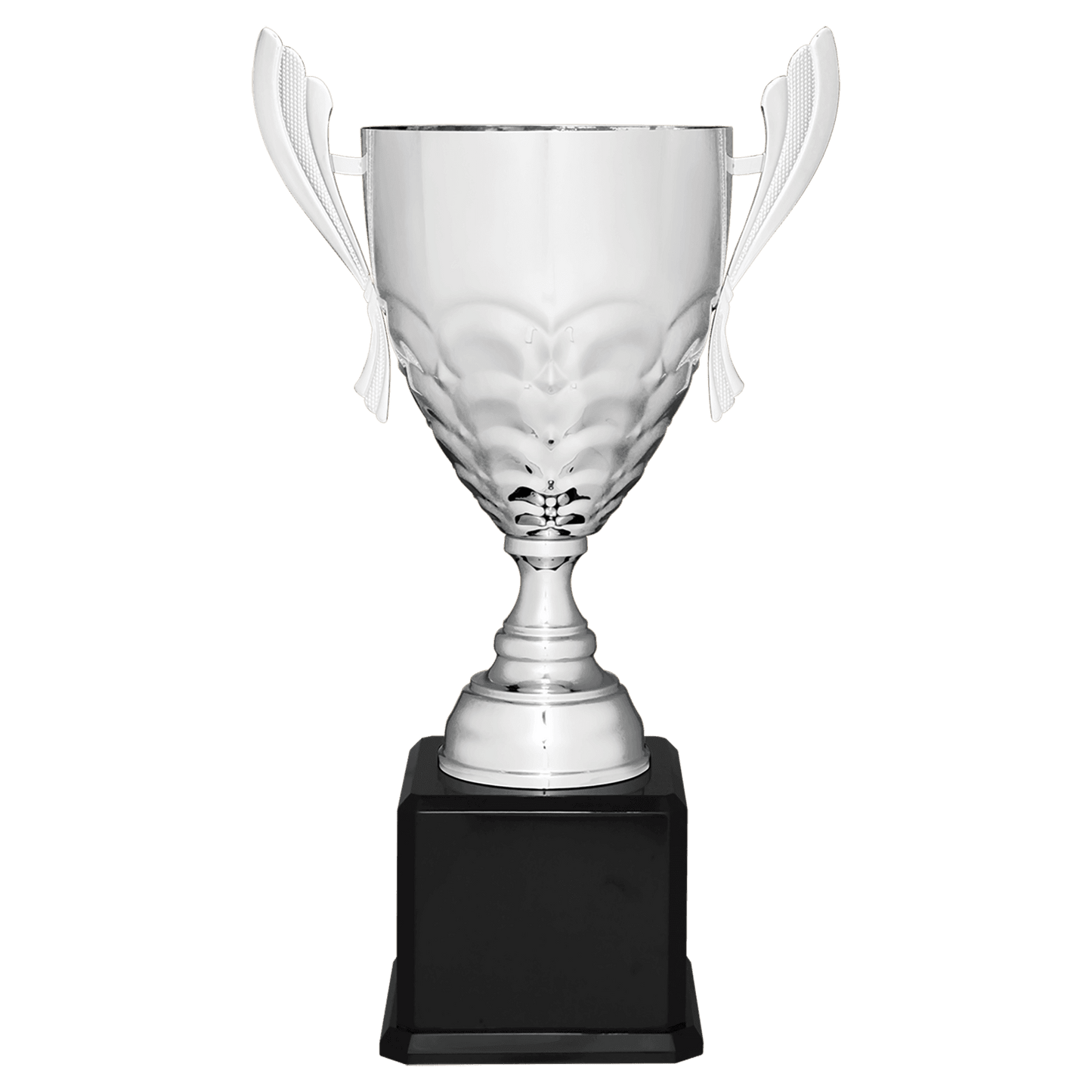 Silver Completed Metal Cup Trophy on Black Royal Piano Finish Base - 25 1/4"