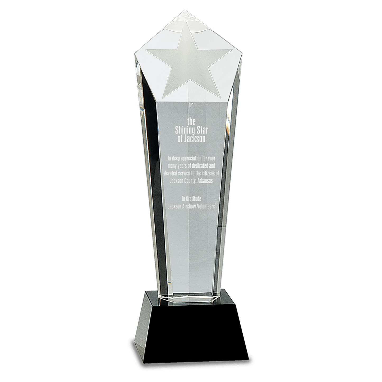 Crystal Frosted Star Column on Black Pedestal Base - 11 3/4"