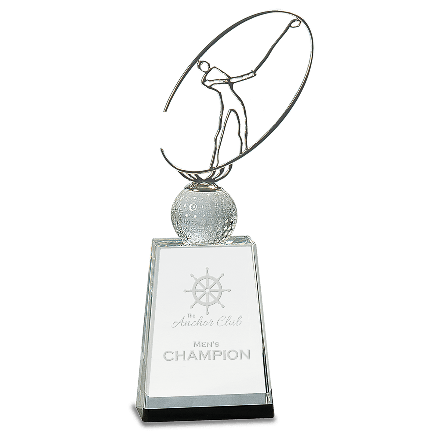 Clear/Black Crystal Golf Award with Silver Metal Oval Figure - 12"