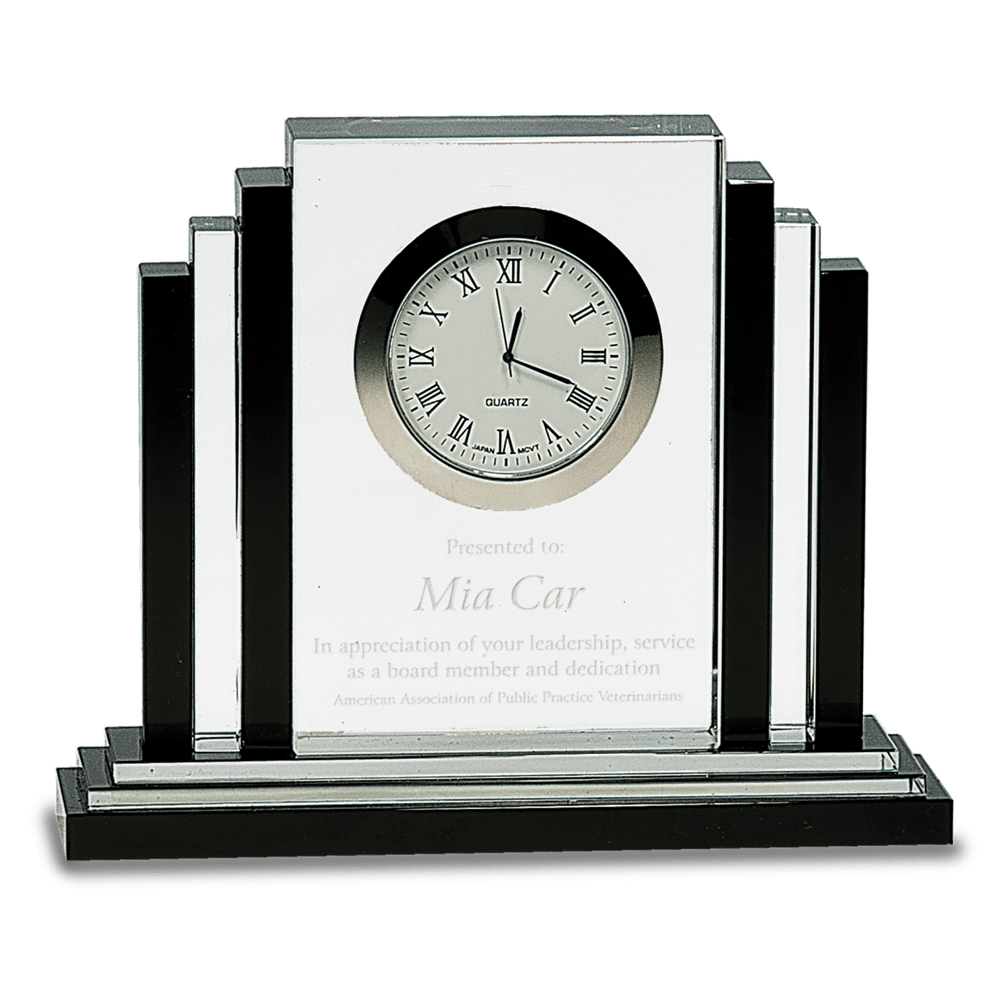 Clear Crystal with Clock and Black Crystal Trim - 6"