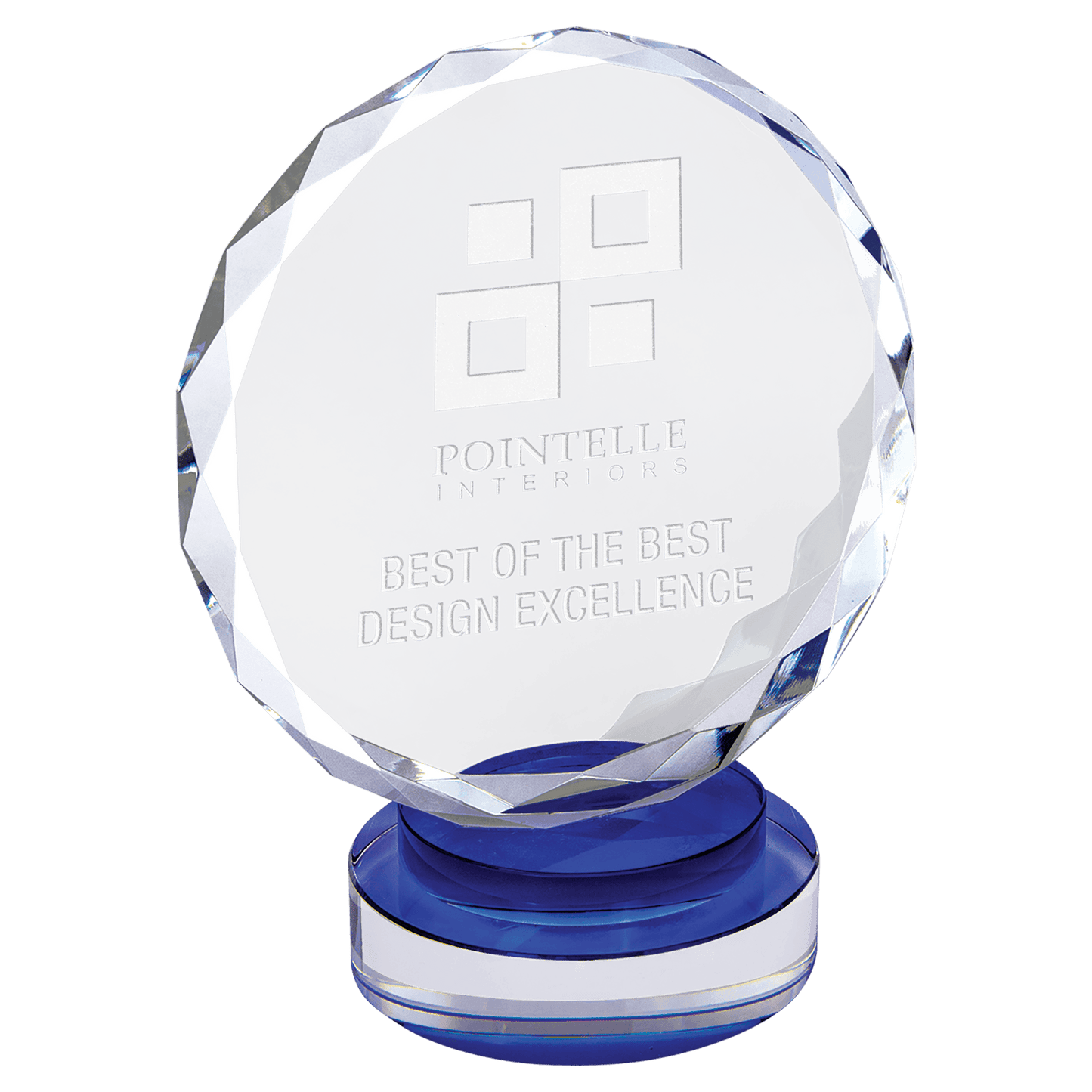Round Facet Crystal on Blue & Clear Round Base - 7"
