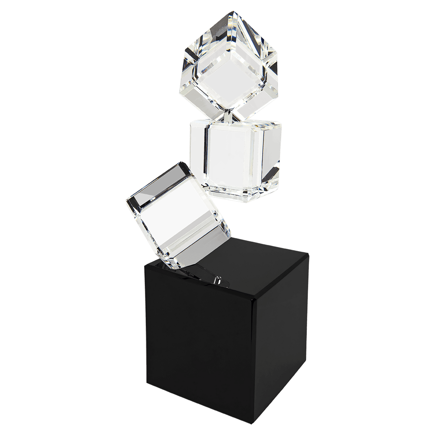 Triple Crystal Blocks on a Black Base - 8"