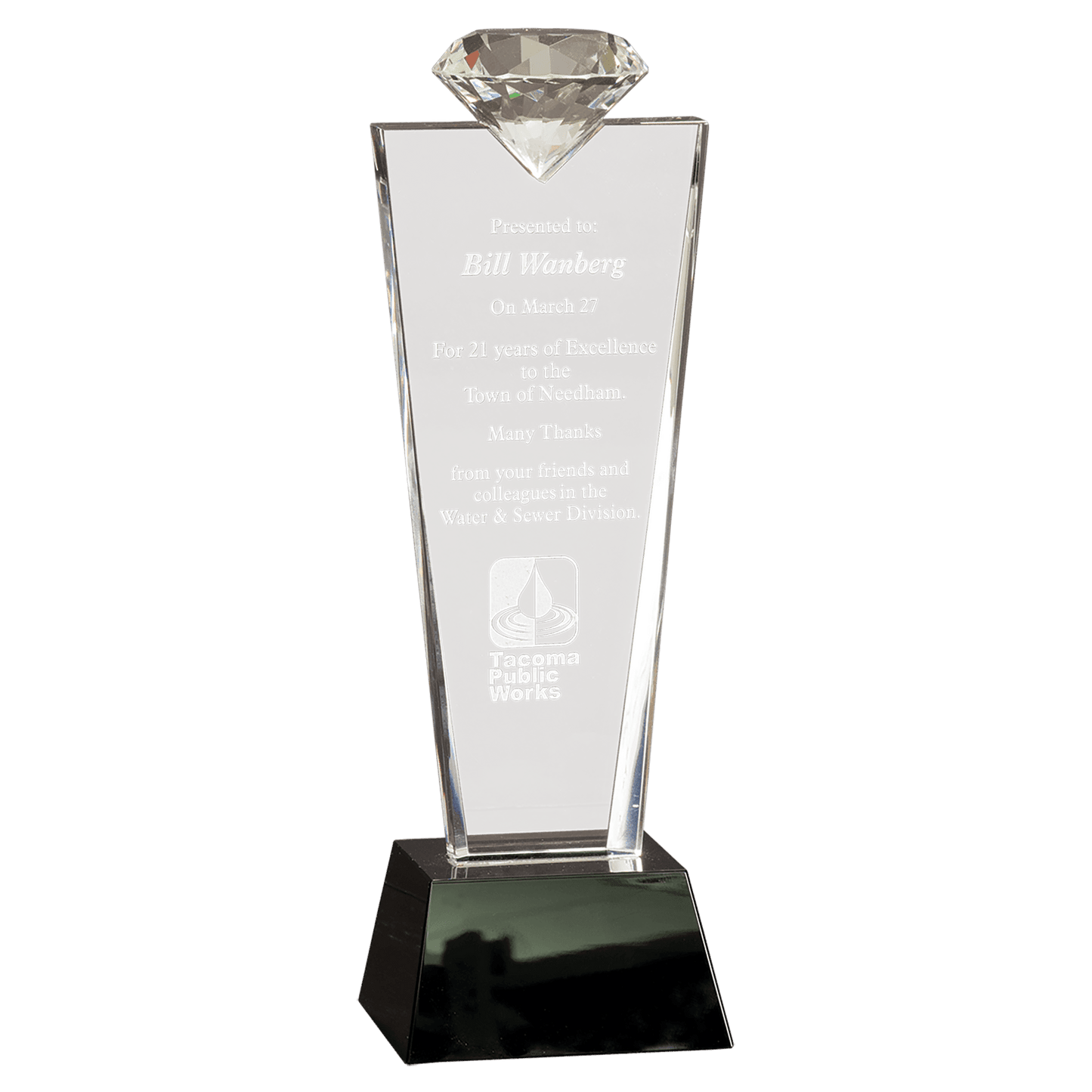 Crystal Diamond Top Award on Black Pedestal Base - 11"