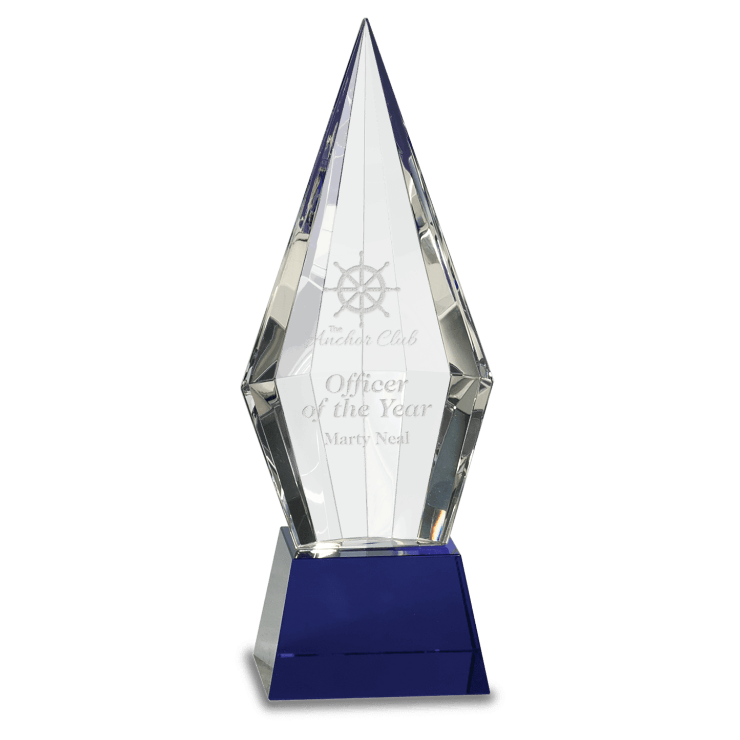 Obelisk Facet Crystal on Blue Pedestal Base - 9 1/2"