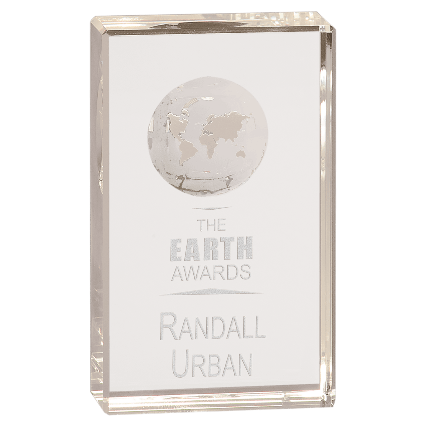 Clear Crystal Rectangle with Globe Etching - 5"