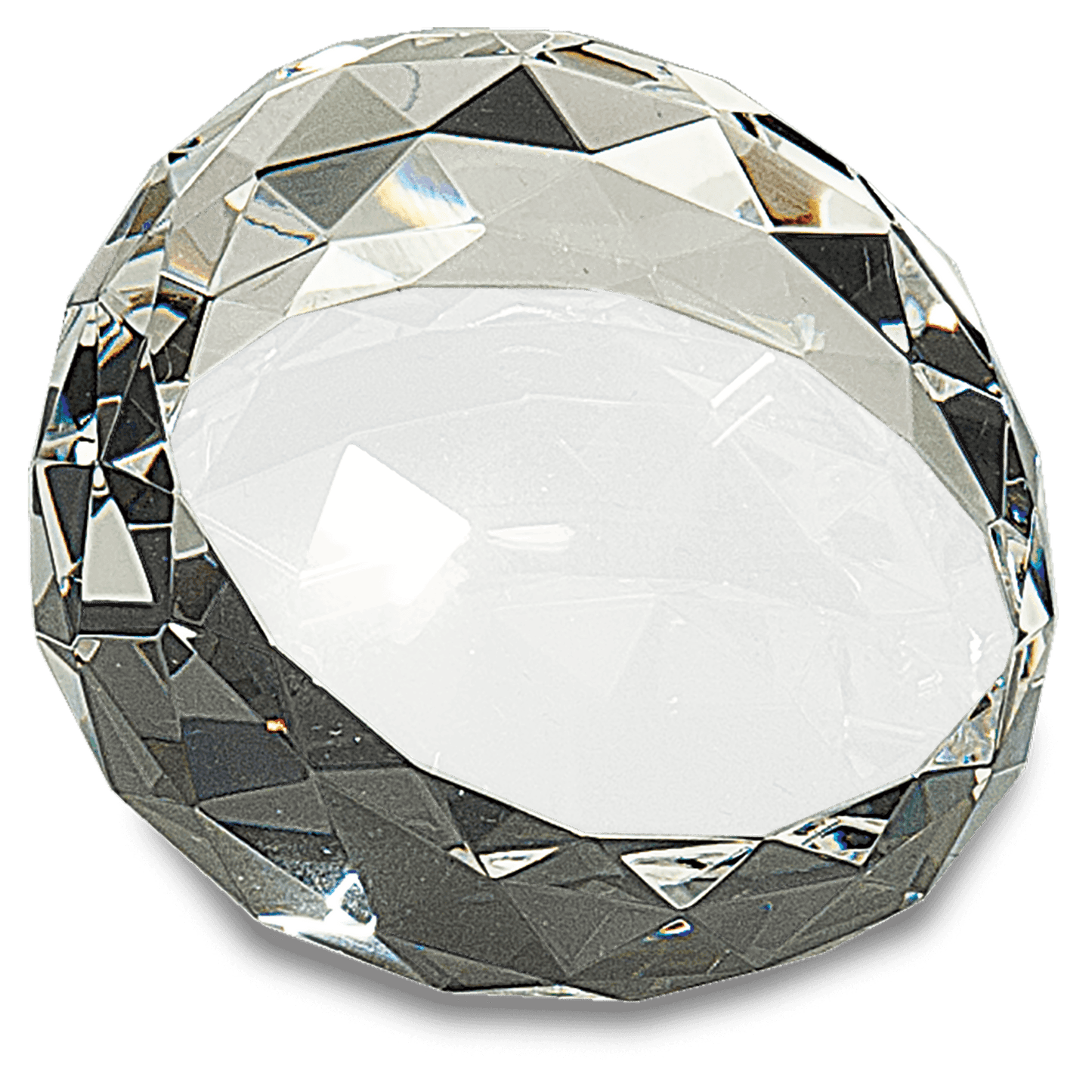 Clear Round Crystal Facet Paperweight - 3 1/2" x 2"