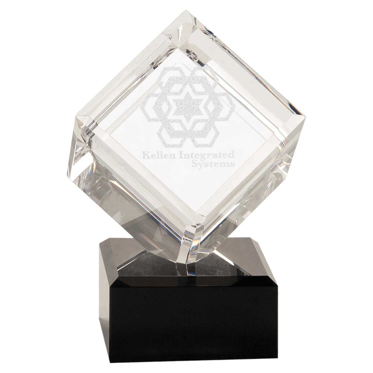 Clear Crystal Cube on Black Pedestal Base - 6"