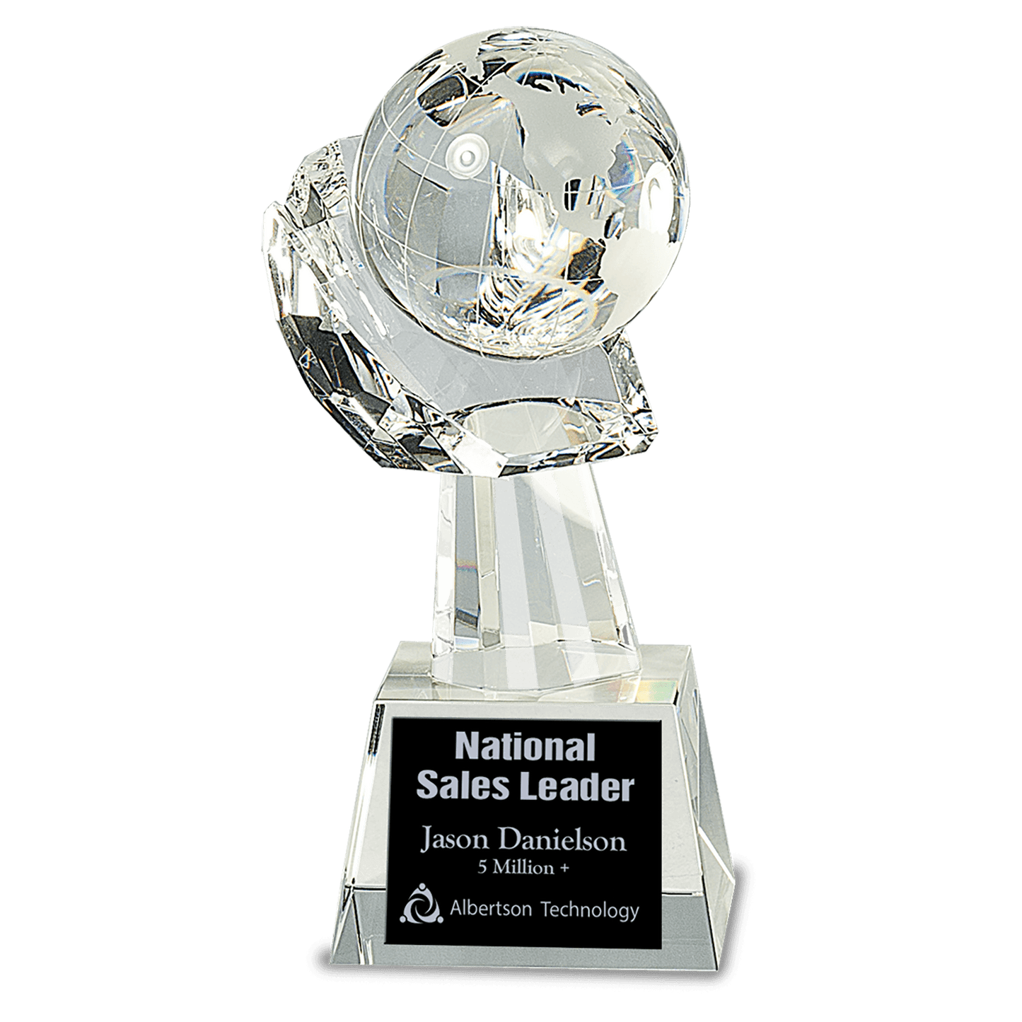 Clear Crystal Globe in Hand - 8"