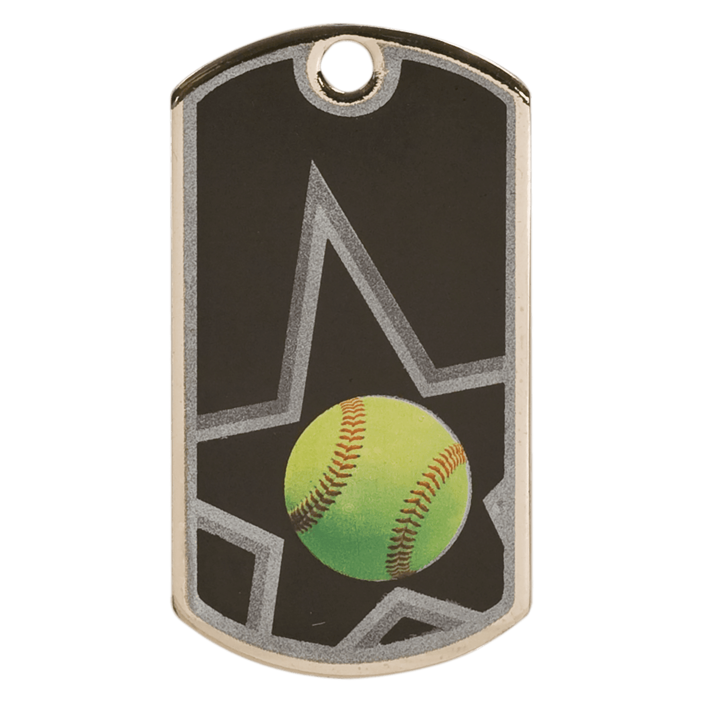Black/Silver Softball Engravable Star Dog Tag - 2"