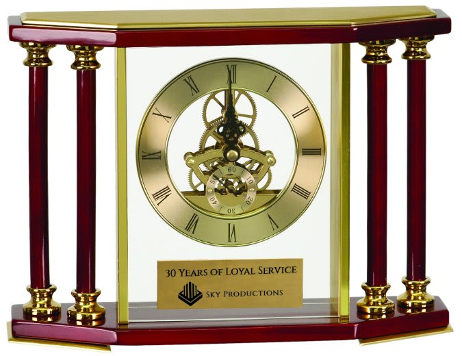 Executive 4-Pillar Gold & Rosewood Piano Finish Clock - 7 1/4"