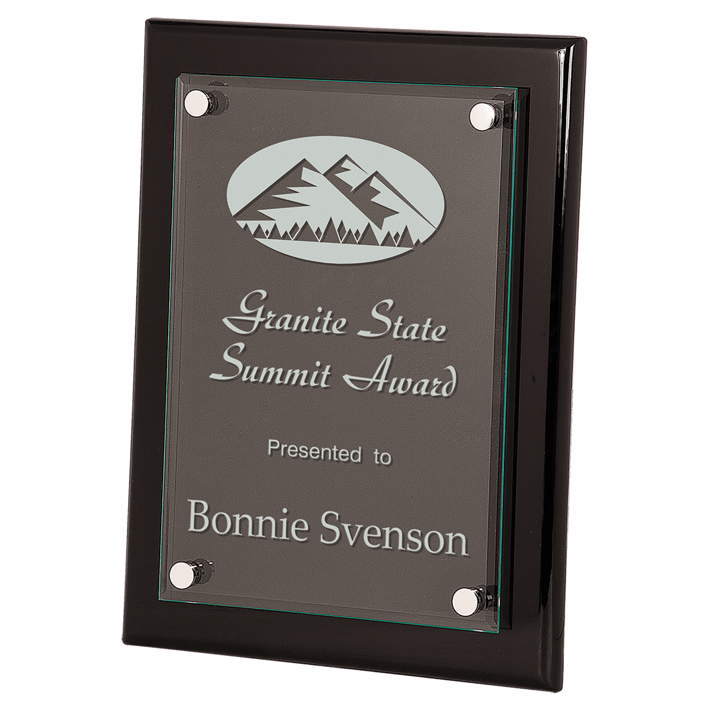 Black Piano Finish Floating Glass Plaque - 9" x 12"