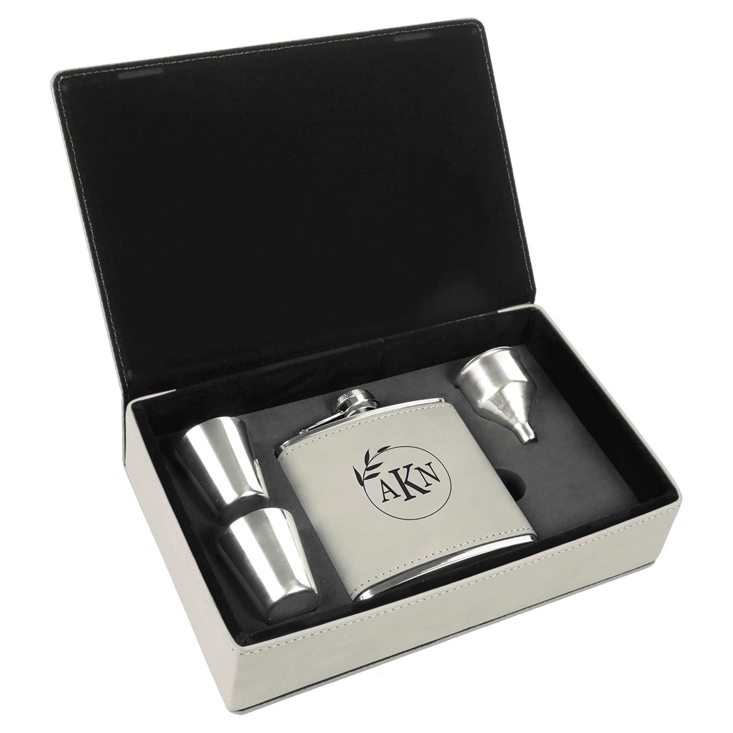 6 oz. White Engravable Leatherette Flask Gift Set