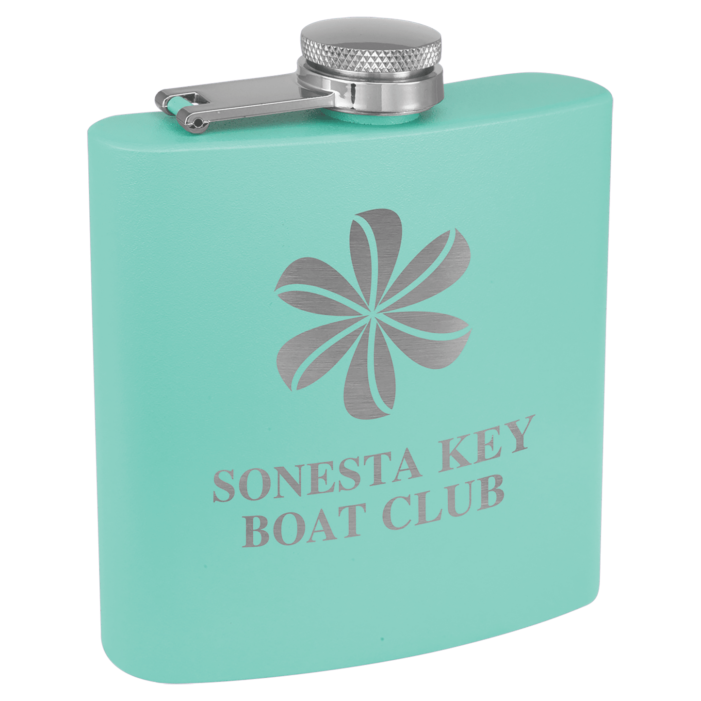 6 oz. Matte Teal Powder Coated Engravable Stainless Steel Flask